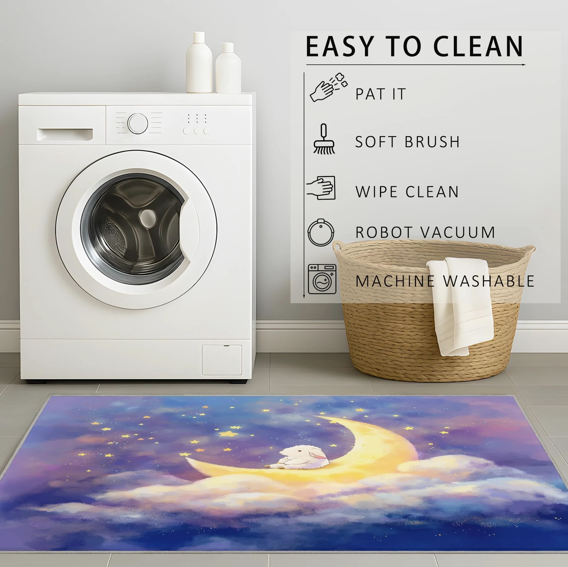 Générique Tapis de Onirique Animal Ciel Étoilé Dessin Animé Garçons Filles Adolescents Tapis de Lune Agneau Antidérapant Flanelle Tapiss pour Salon Chambre à Coucher Chambre d'enfant 90 x 150 cm