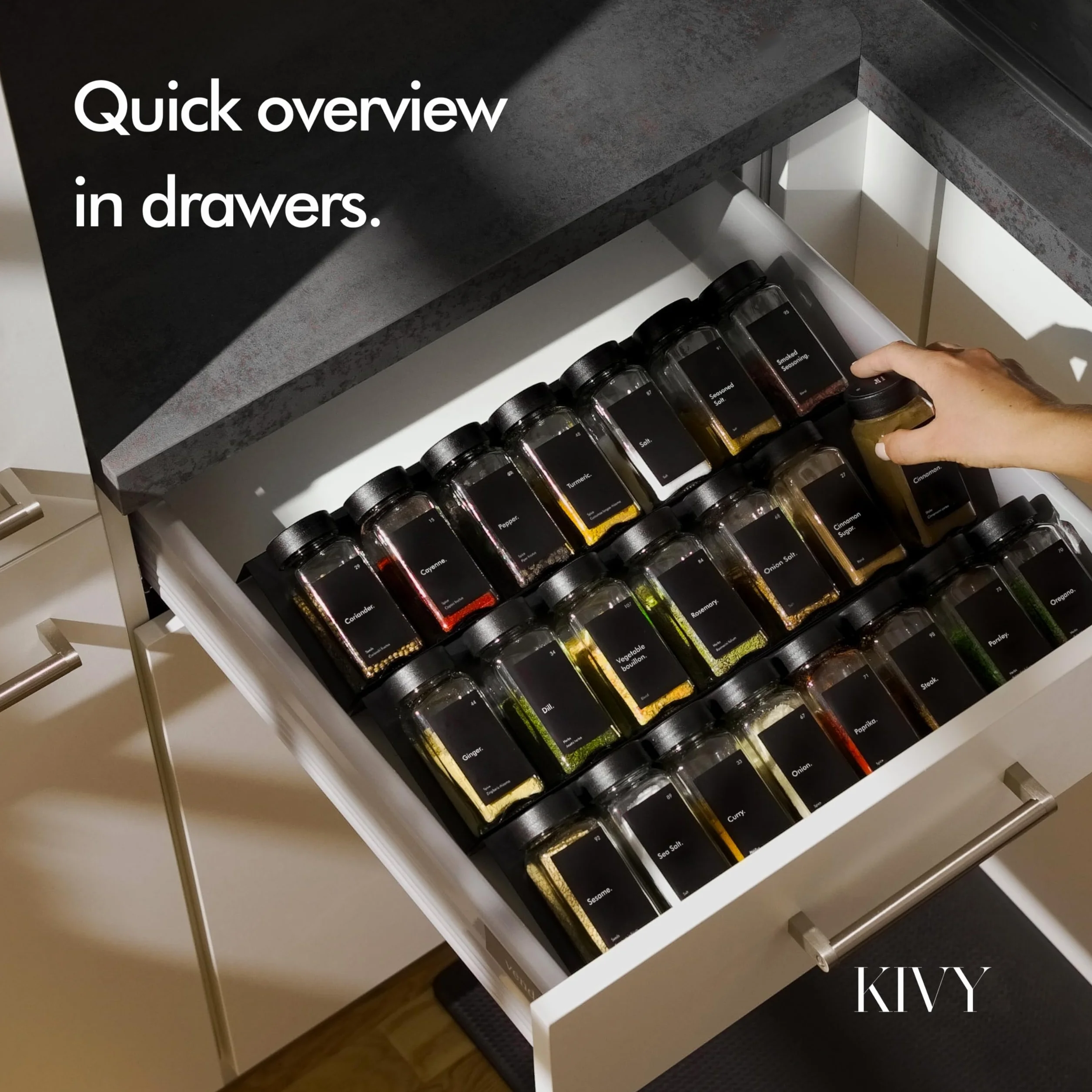 Lot de 24 pots à épices vides avec bac à saupoudrer 120 ml - Bocaux carrés hermétiques noir