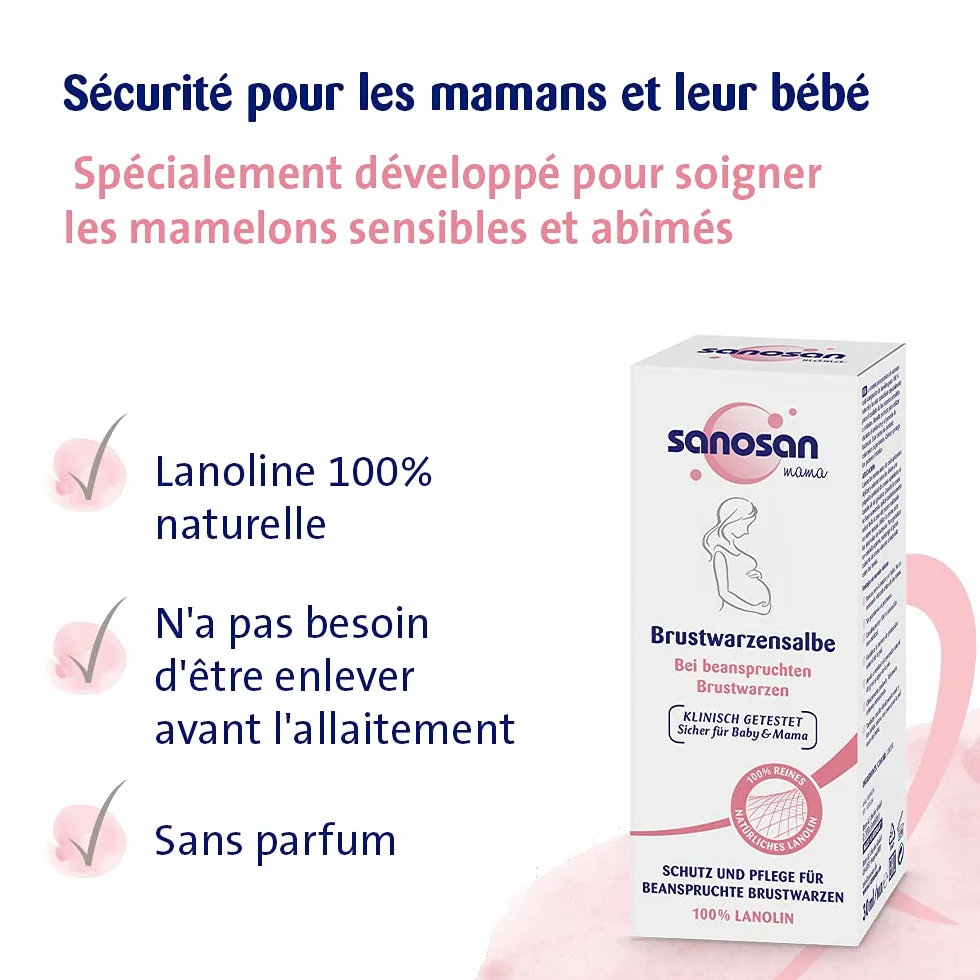 Sanosan Crème mamelon allaitement lanoline naturelle pure 100% sans parabènes 30 ml