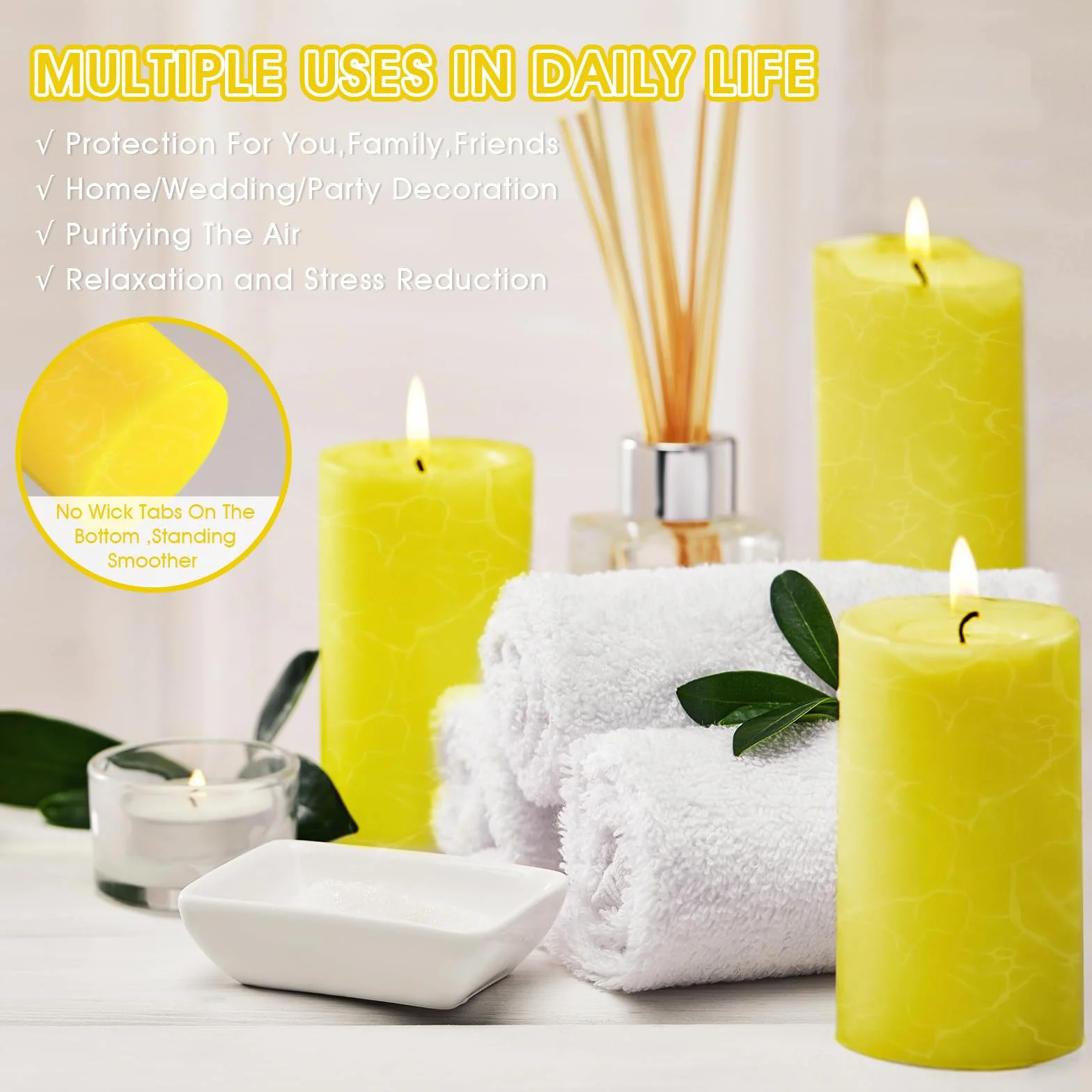 Bougies Citronnelle 4PC Bougies Piliers Décoratives Parfumées 120 heures Sans Fumée