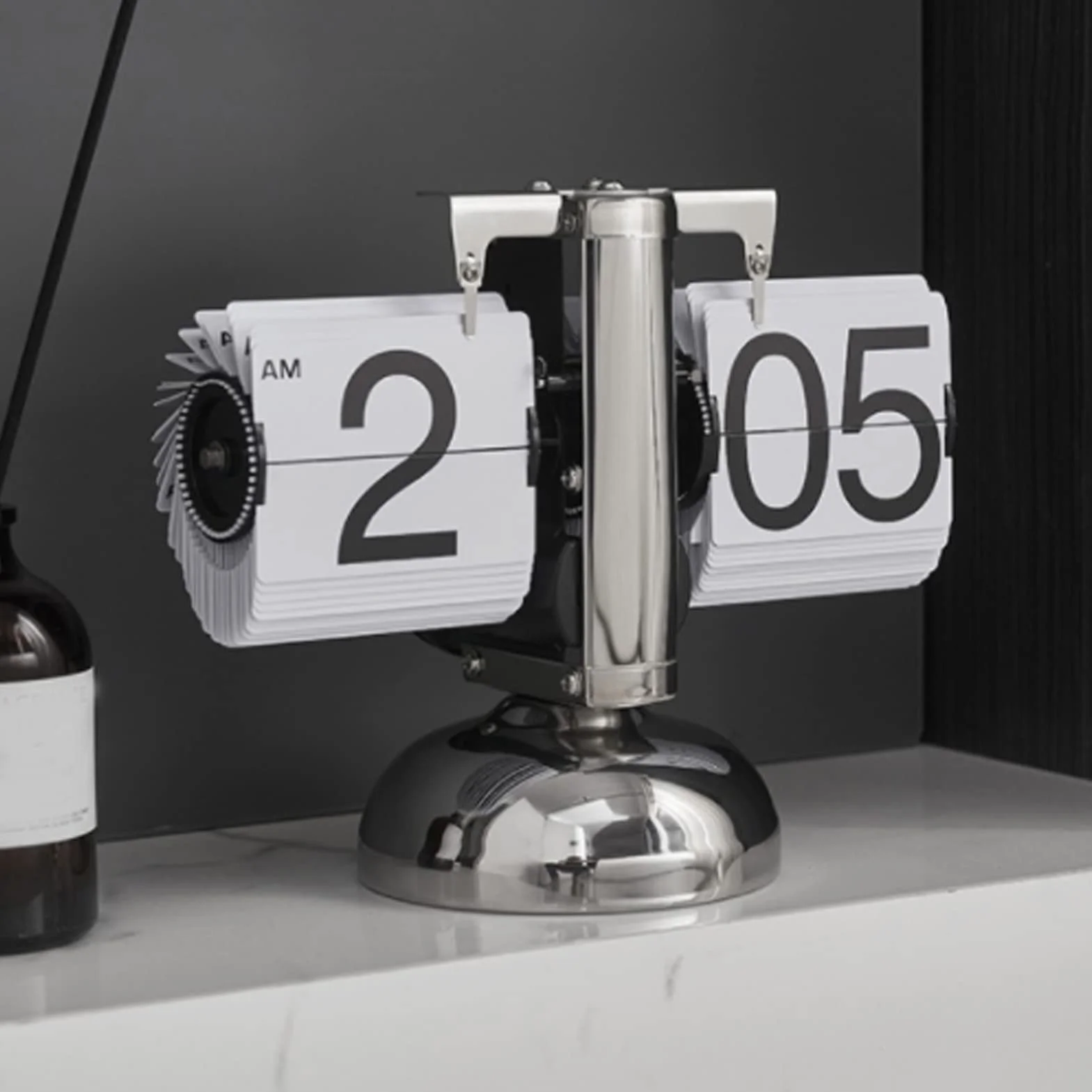 Flip Clock Horloge De Bureau à Rabat Rétro Numérique Mécanique à Bascule Auto Blanc