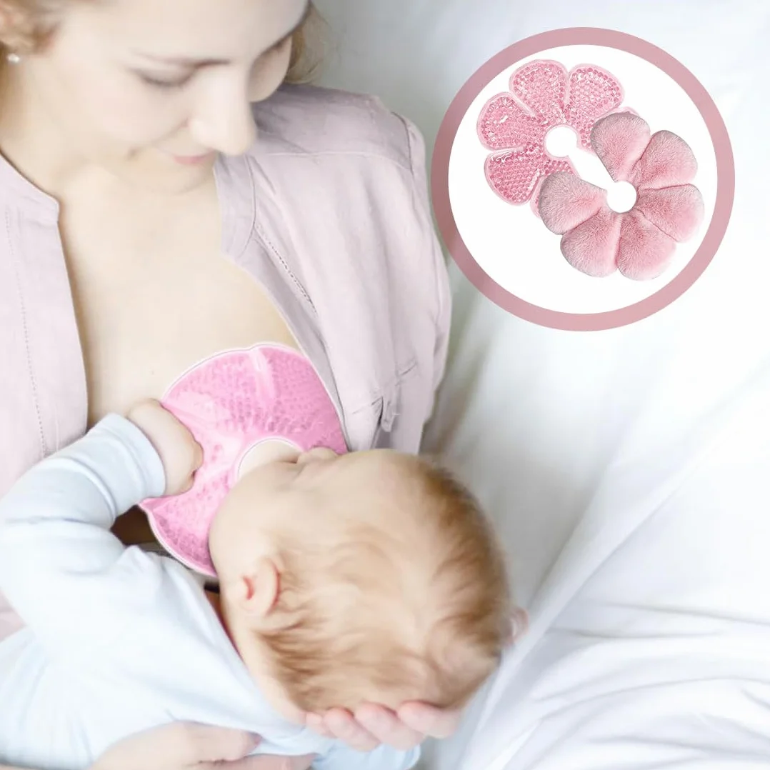 Bout De Sein Allaitement 3-En-1 Compresse Chaude-Froide Pliable Réutilisable Rose