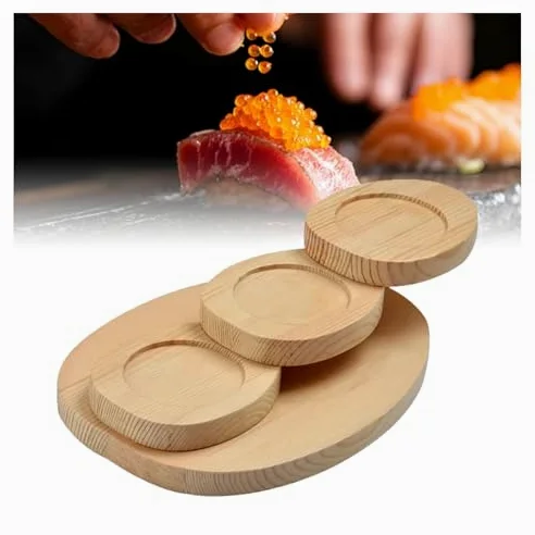 Plateau de service à sushis en bois - Style escalier - Présentoir à sushis pour collations, salades et pâtisseries
