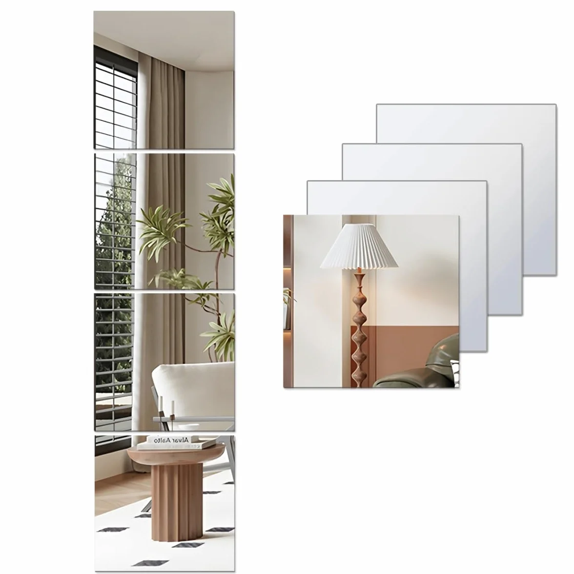 Lot de 4 miroirs autocollants en acrylique pour mur, grande taille, sécurité