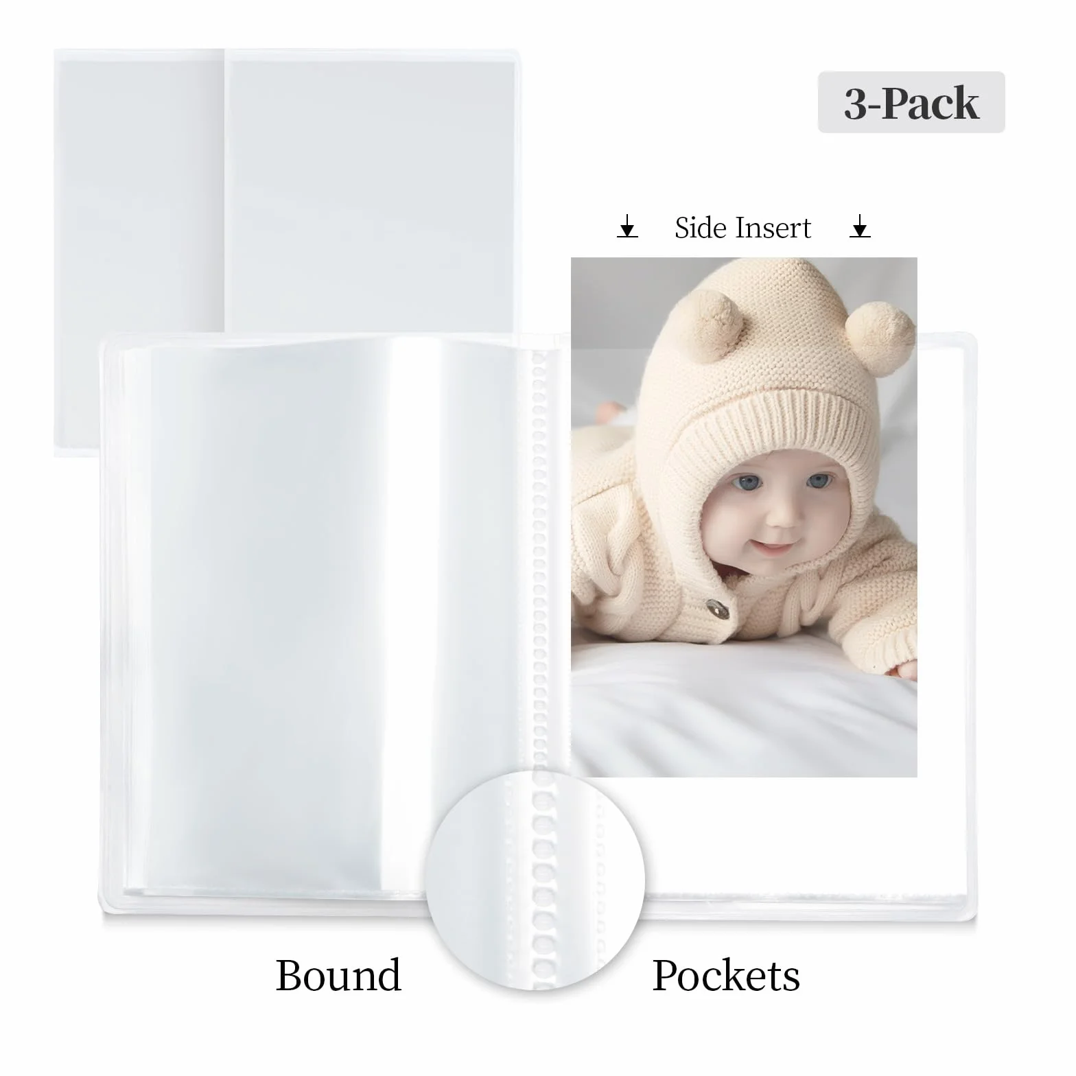 Vienrose Petit Album Photo 10x15 3 Livres Photos Bébé 52 Pochettes Couverture Personnalisable Transparent