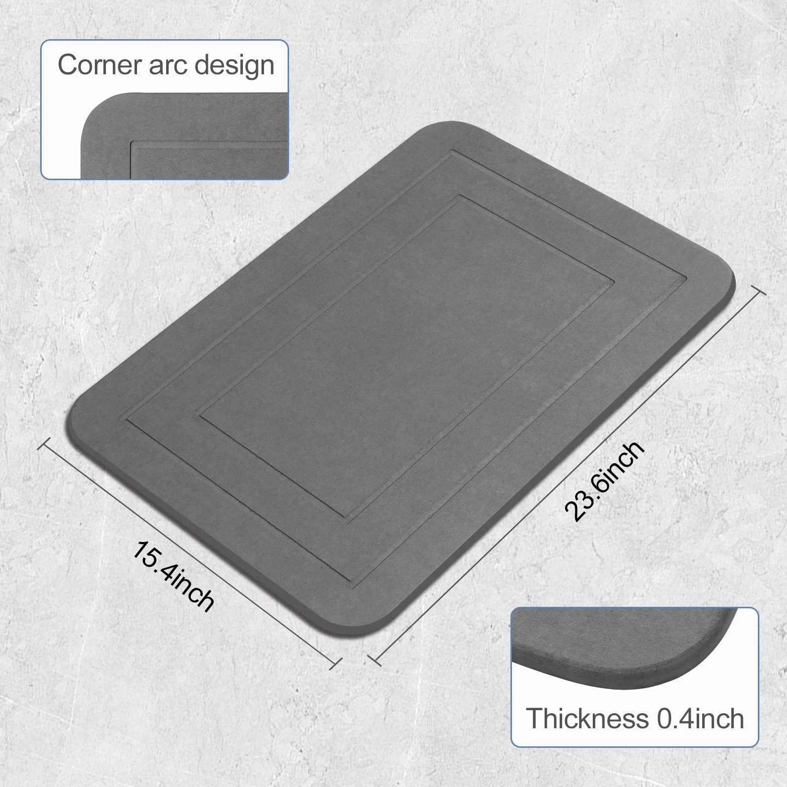 Lot de 2 Tapis de Bain en Pierre, Tapis de Douche en Terre de diatomée, antidérapant, Super Absorbant, séchage Rapide, Tapis de Sol pour Salle de Bain et Cuisine (Gris, 61 x 38,1 cm)