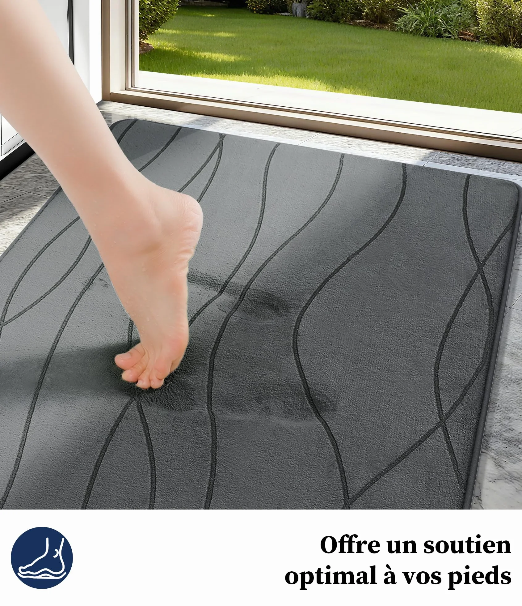 Chakme Tapis de Bain en Mousse à mémoire de Forme Absorbant Antidérapant 43 x 61 cm Gris foncé
