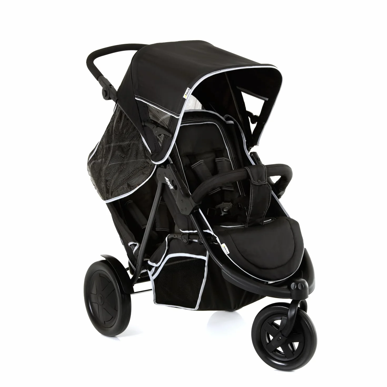 Hauck Freerider Poussette Double 3 Roues pour 2 Enfants Noir - Siège Inclinable, Charge 15 kg, Poignée Réglable, Habillage Pluie Inclus