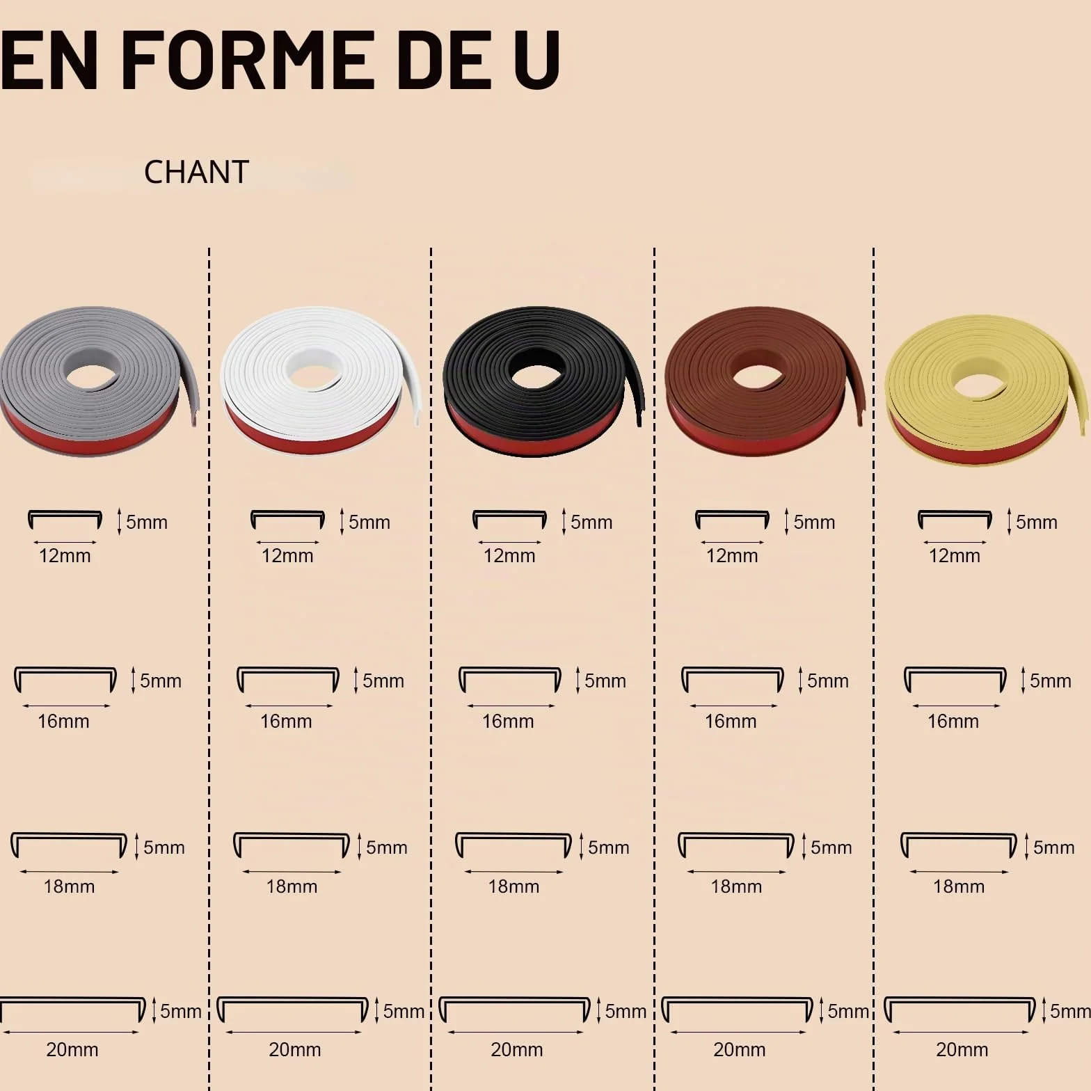 Flintronic Bande de Chant en Forme de U, Protection Coin de Table Bébé TPE, 5 m x 18 mm, Noir