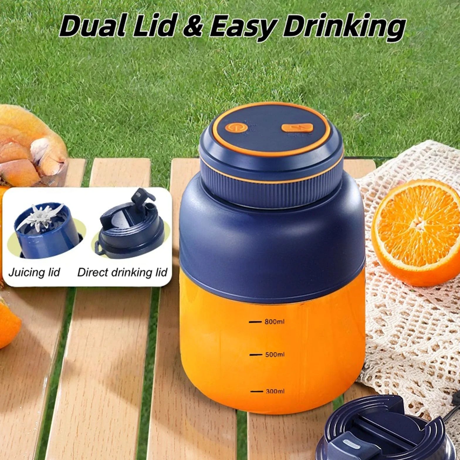 Portable Wireless Juicer Cup, 800ml USB Rechargeable Personal Blender for Smoothies, Shakes & Fresh Fruit Drinks, Travel & Gym Friendly (Blue)