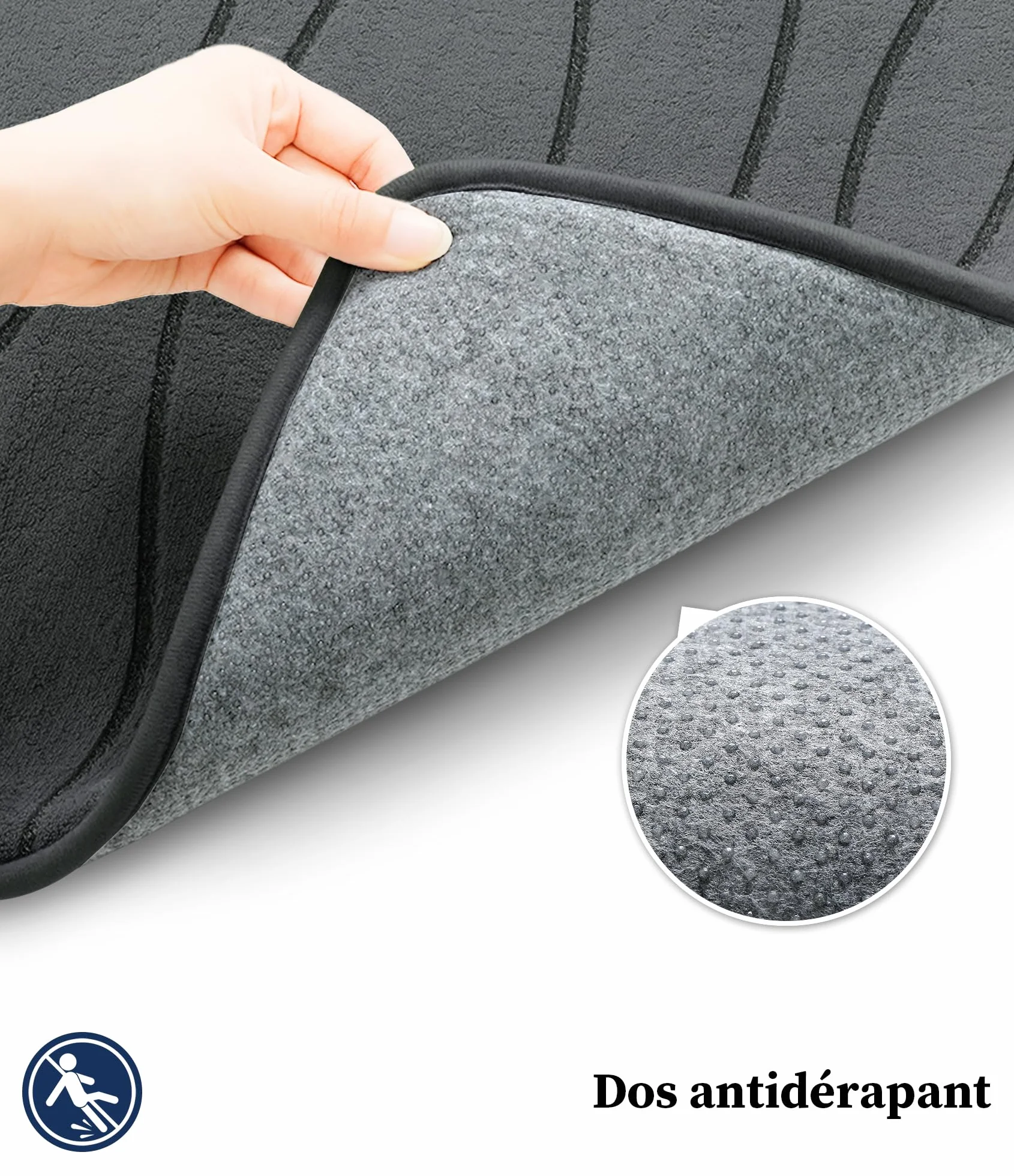 Chakme Tapis de Bain en Mousse à mémoire de Forme Absorbant Antidérapant 43 x 61 cm Gris foncé