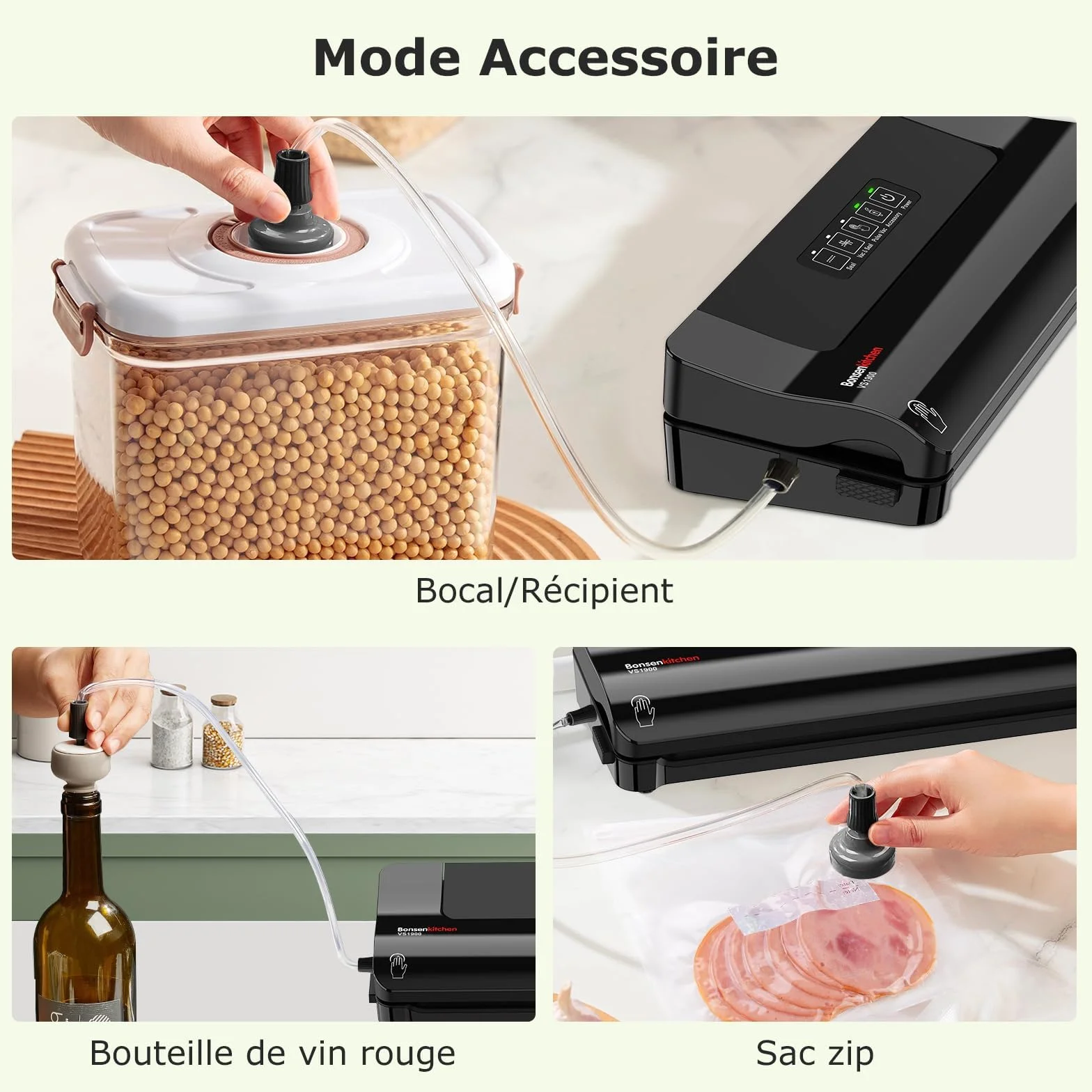 Machine sous vide alimentaire Bonsenkitchen compacte multifonction 4 modes 5 sacs tuyau aspiration