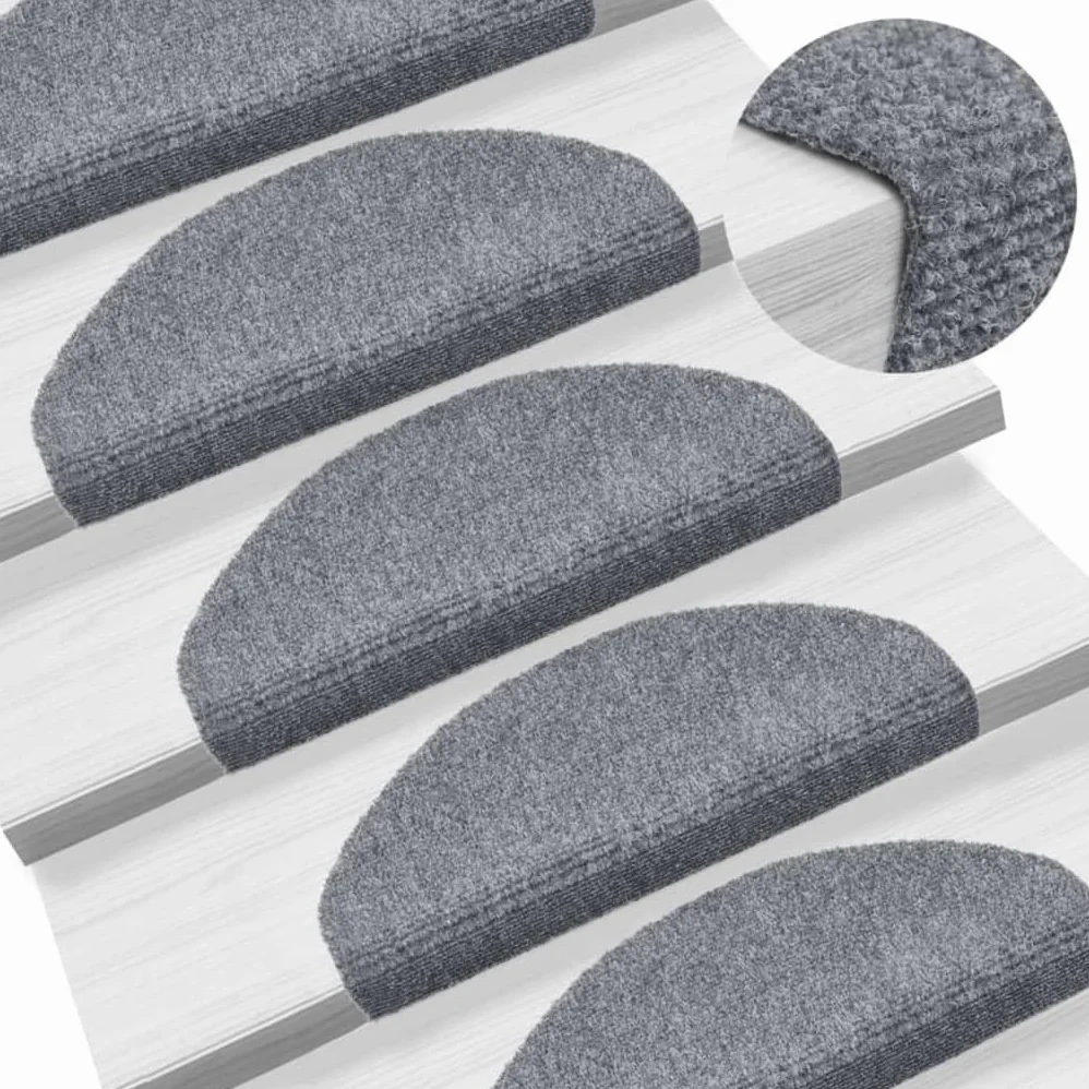 Lot de 5 tapis d'escalier autocollants - 65 x 21 x 4 cm - Gris clair - Semi-circulaires - En polypropylène - Antidérapant - Avec bandes adhésives - Protection d'escalier pour escalier en bois
