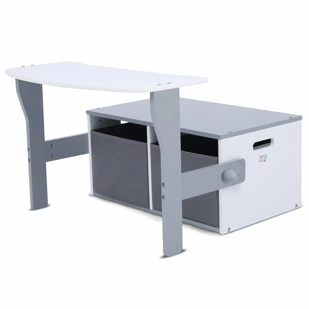 Baby Vivo Multifonctionnel 3en1 Table et Banc en Bois pour Enfants avec Coffre à Jouets - Felix Gris