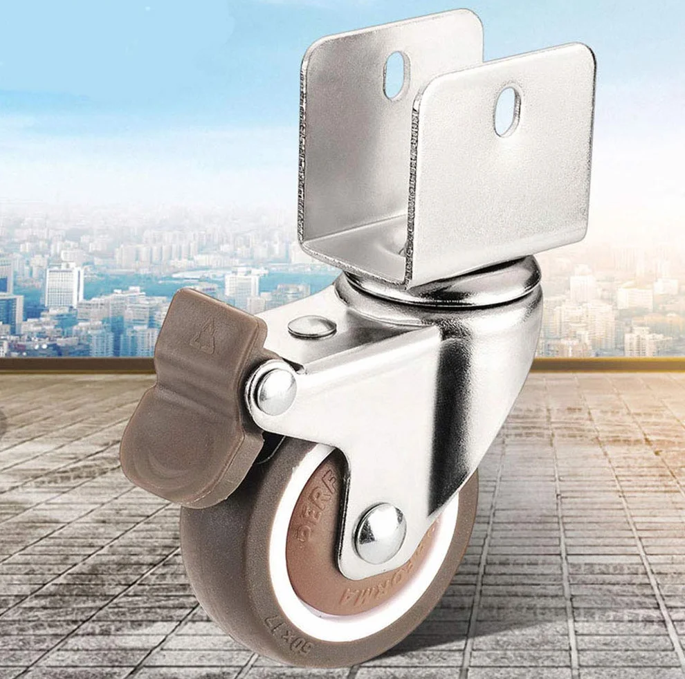 Support en U Chromé Roulettes Pivotantes 50mm Roues Caoutchouc 360° Charge 90KG 4 Pièces