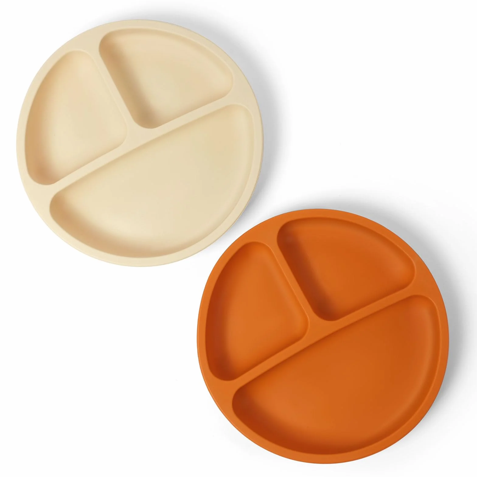 Aolso Assiettes en Silicone avec Ventouse 2PCS Incassable Lave-vaisselle Micro-ondes Marron Beige