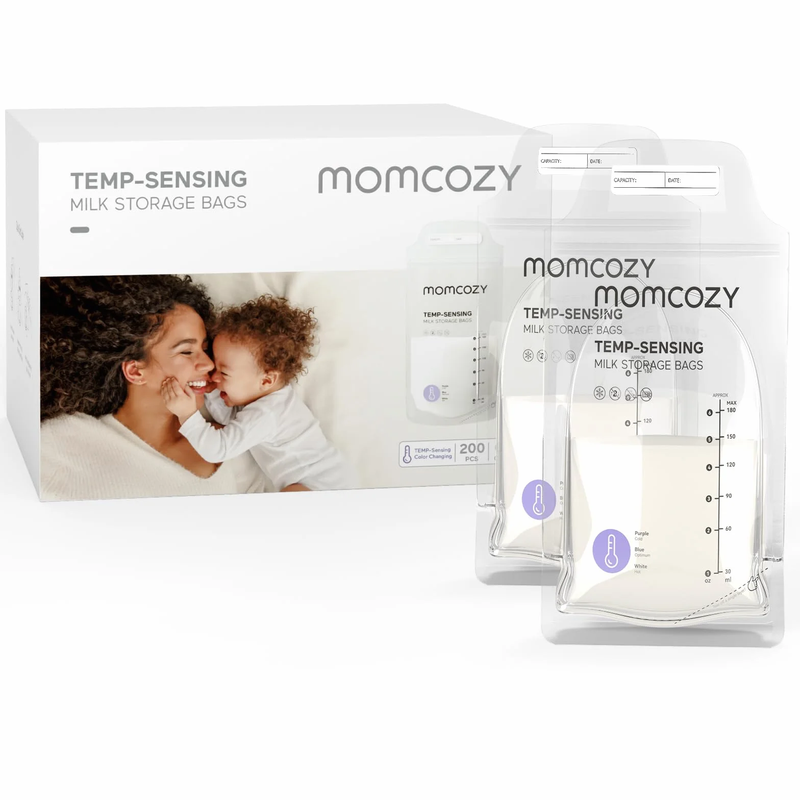 Momcozy Sachets de Congélation Lait Maternel 180mL Lot de 200 Poches Stériles Double Fermeture Étanche