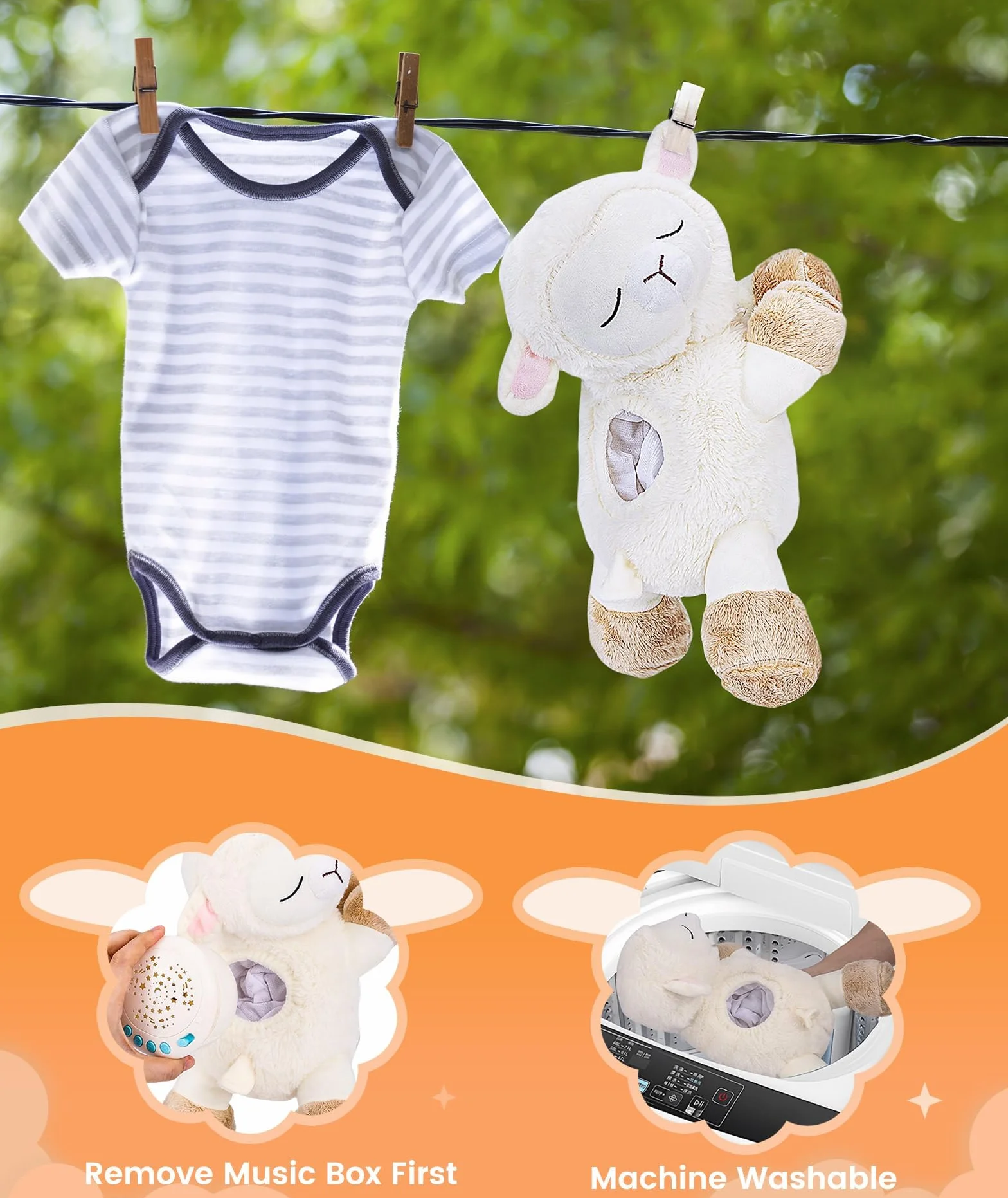 Dreamegg 3-en-1 Jouet Peluche Musical Mouton pour Bébé Sommeil, Veilleuse Bruit Blanc 7 Sons Apaisants, Projecteur Starlight 3 Modèles