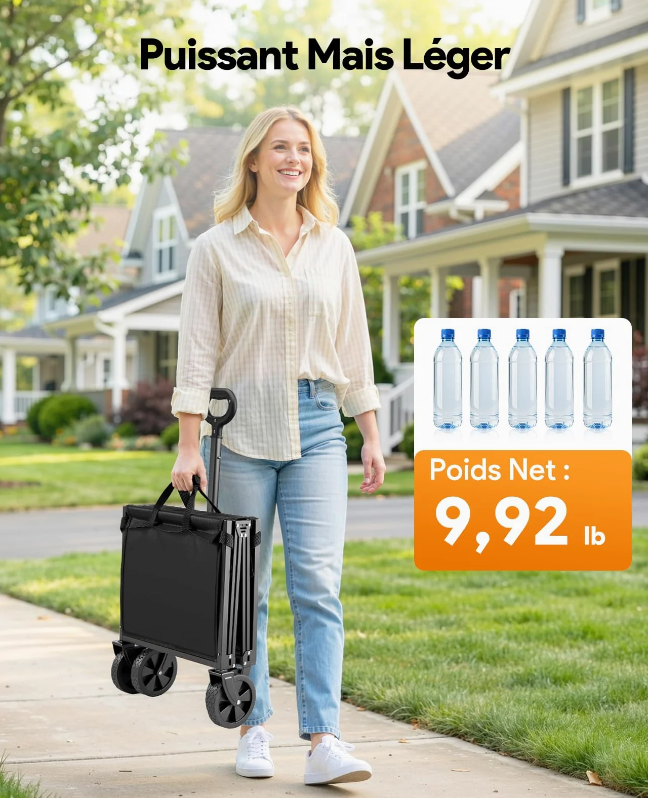 Chariots Pliables, Chariot Pliant de 330 Livres, Chariots Pliables Robustes avec roulettes, Chariot Utilitaire Portable pour Camping Courses Sport Jardin Shopping, Noir Clair
