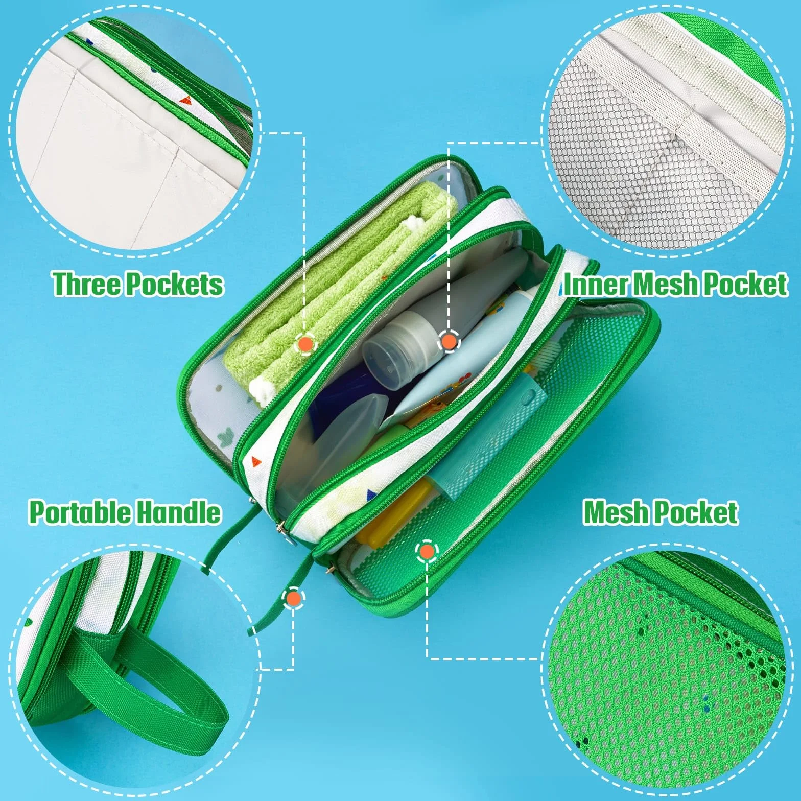 WAWSAM Trousse de Toilette Enfant Dinosaure Sac de Toilettes Résistant à l'eau Portable Voyage