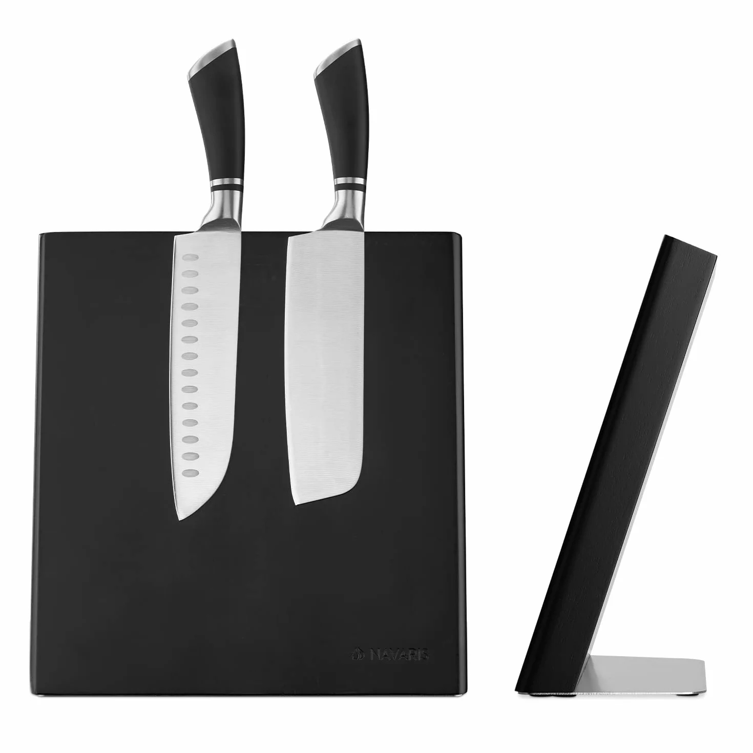 Navaris Bloc à Couteaux Magnétique Bois d'hévéa 27,7 x 27,5 cm Support Vertical Aimanté