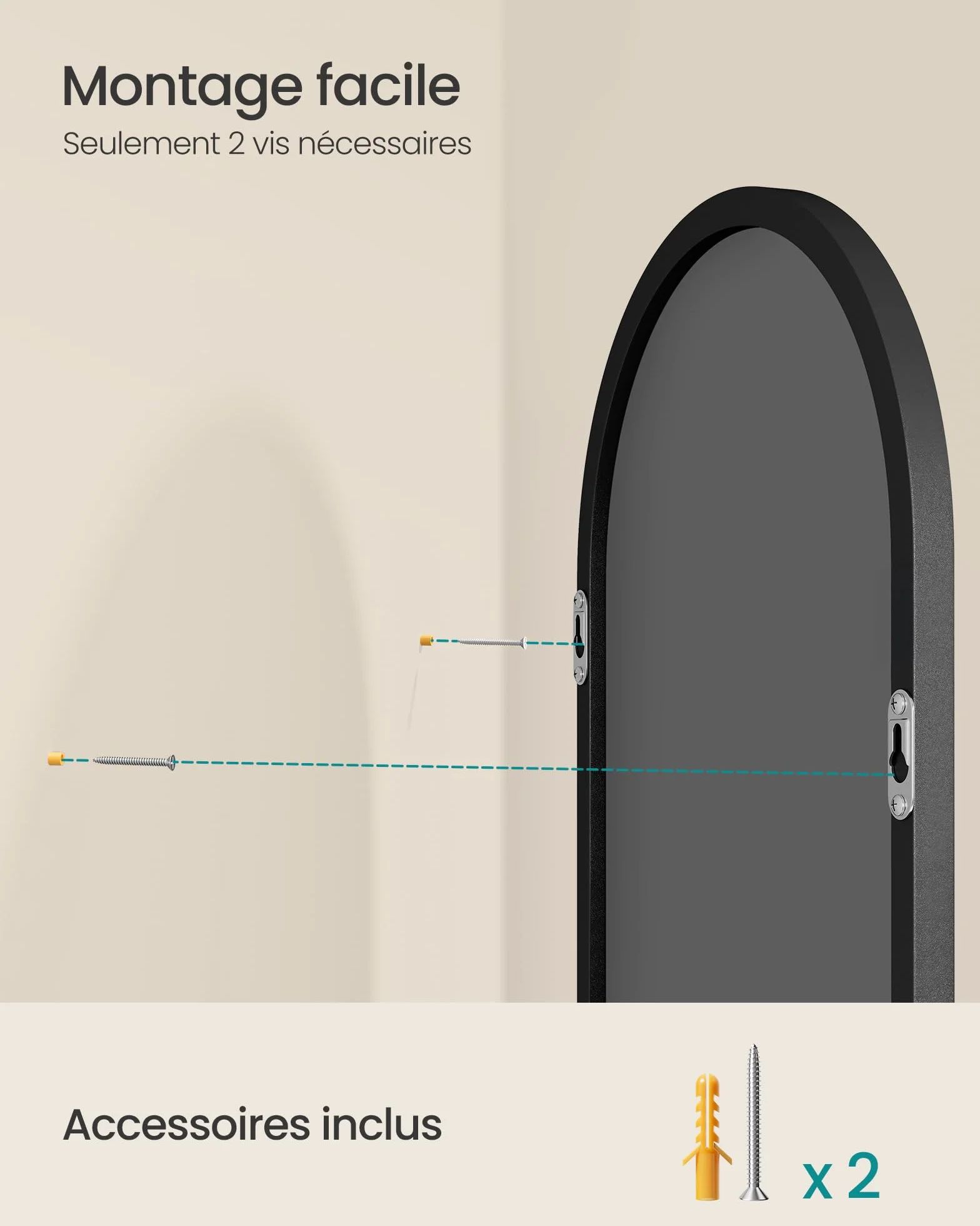 SONGMICS Miroir Salle de Bain Mural Arqué 40 x 30 cm Cadre Aluminium Noir d'encre LWM013BD01