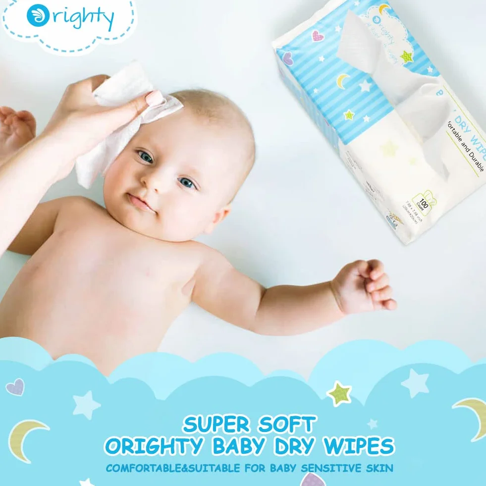 Lingettes sèches pour bébé Orighty – Gants de toilette super doux, 100 % non parfumé pour peau sensible
