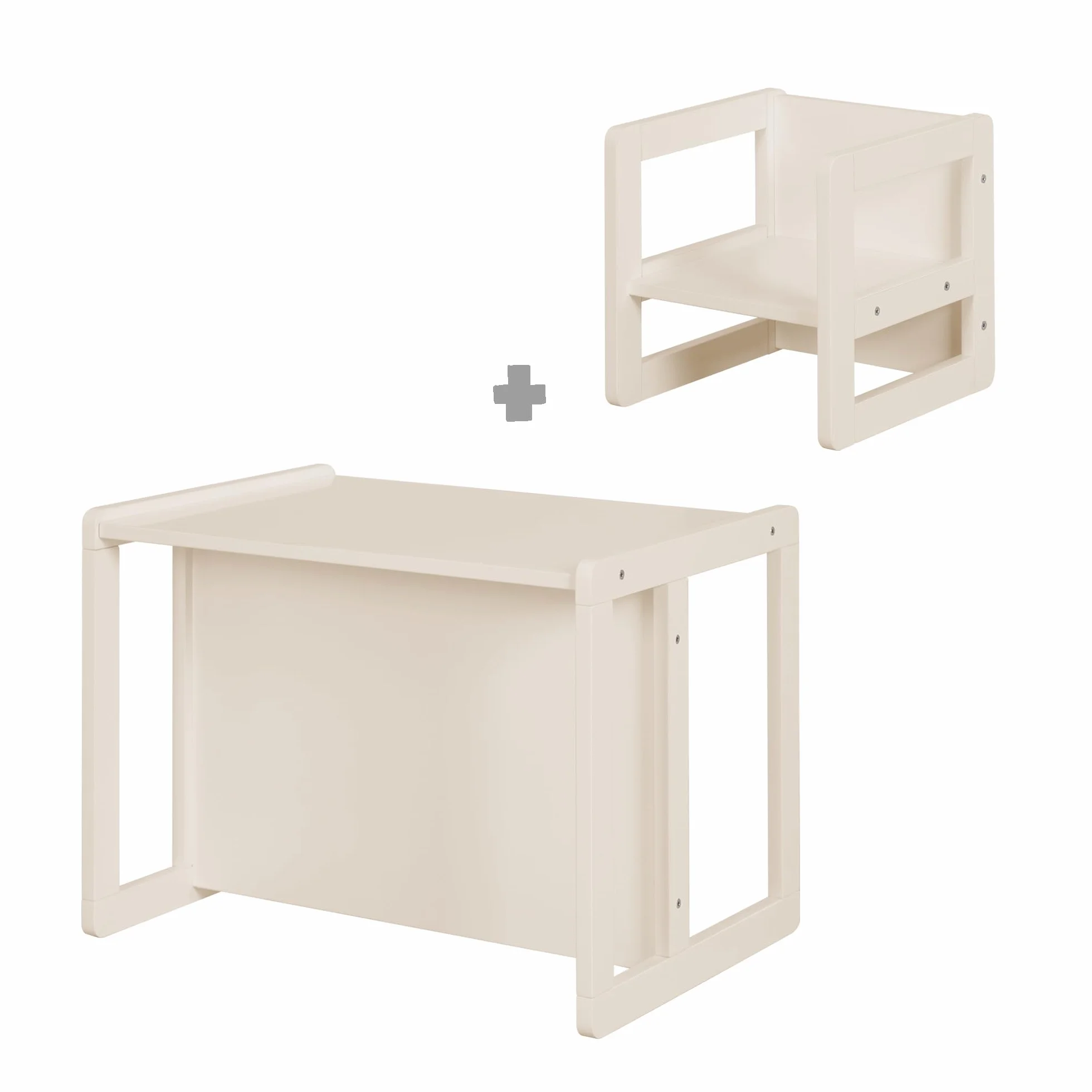 Ensemble Table et Chaise Réversibles Enfants Bois Laqué Beige 3 Hauteurs d'Assise 9 Mois à 10 Ans