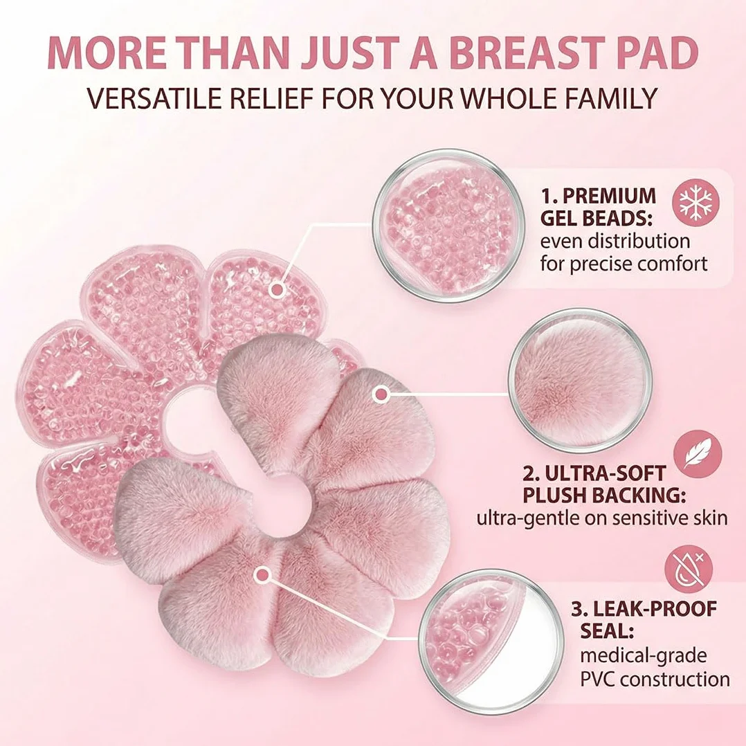 Bout De Sein Allaitement 3-En-1 Compresse Chaude-Froide Pliable Réutilisable Rose