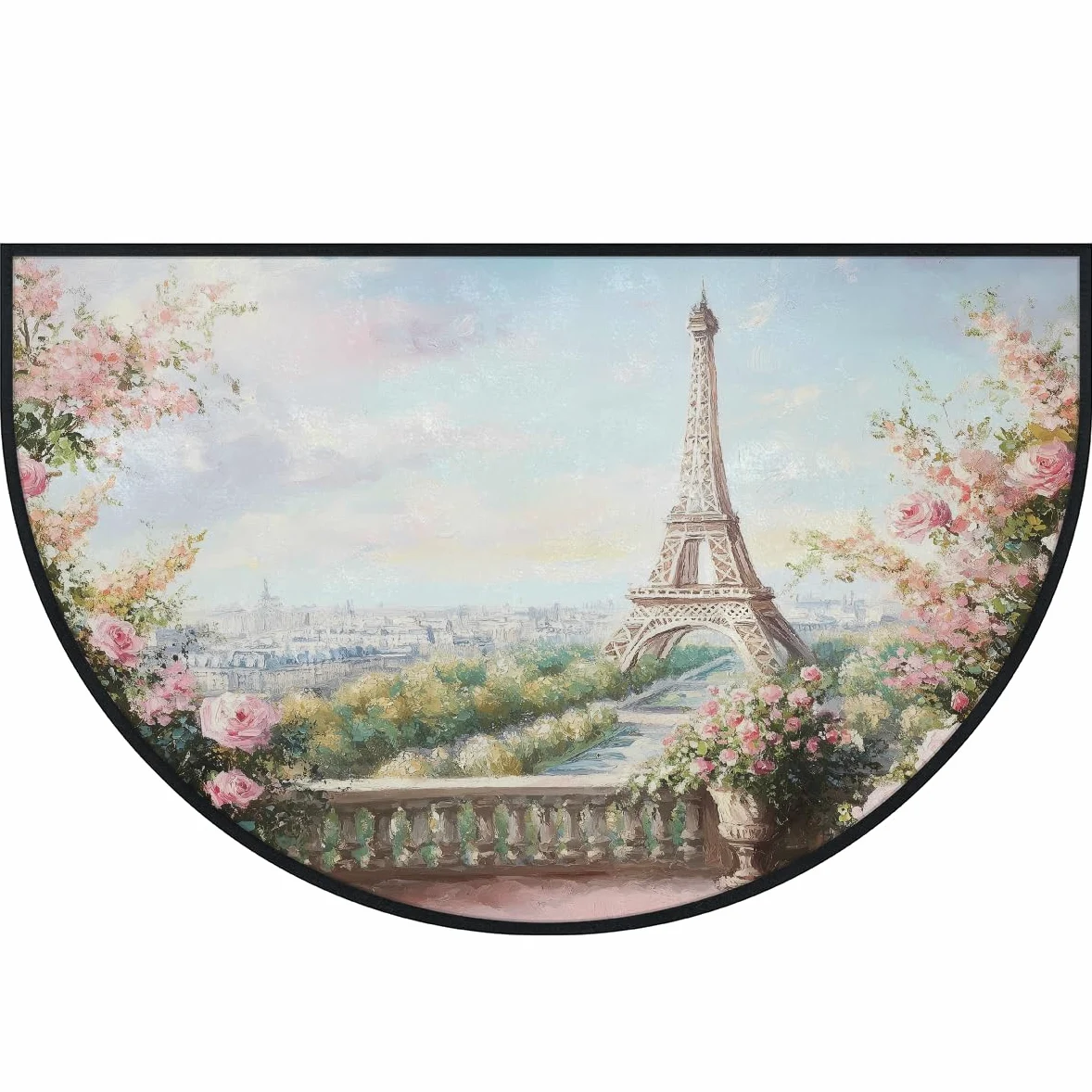 Mexpekil Paillasson demi-lune pour intérieur et extérieur - Motif paysage parisien - Antidérapant - Lavable - Absorbant la saleté - Demi-rond - 100 x 160 cm