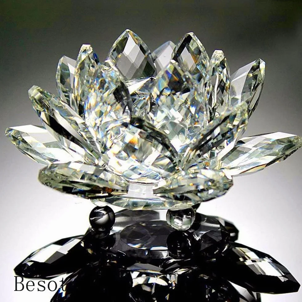 Fine Quartz Cristal Verre Fleur De Lotus Pierres Naturelles Sphères Cristaux Feng Shui (Blanc)