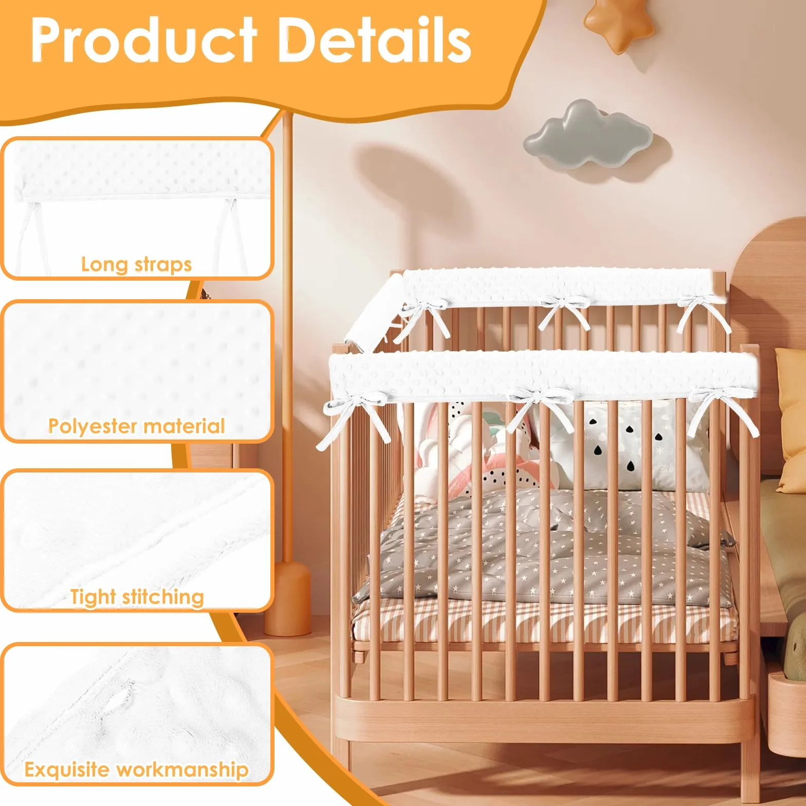 Protection pour Bords de lit Amovible et Lavable, Protection pour Cadre et Bordures de lit de bébé
