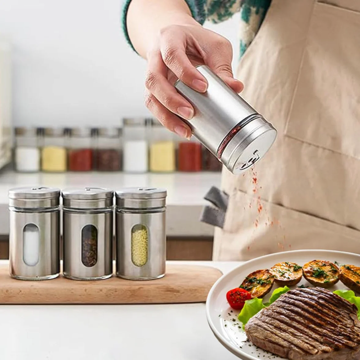 Lot de 6 pots à épices en verre 80 ml avec couvercle à vis, organisateur pour sel et poivre