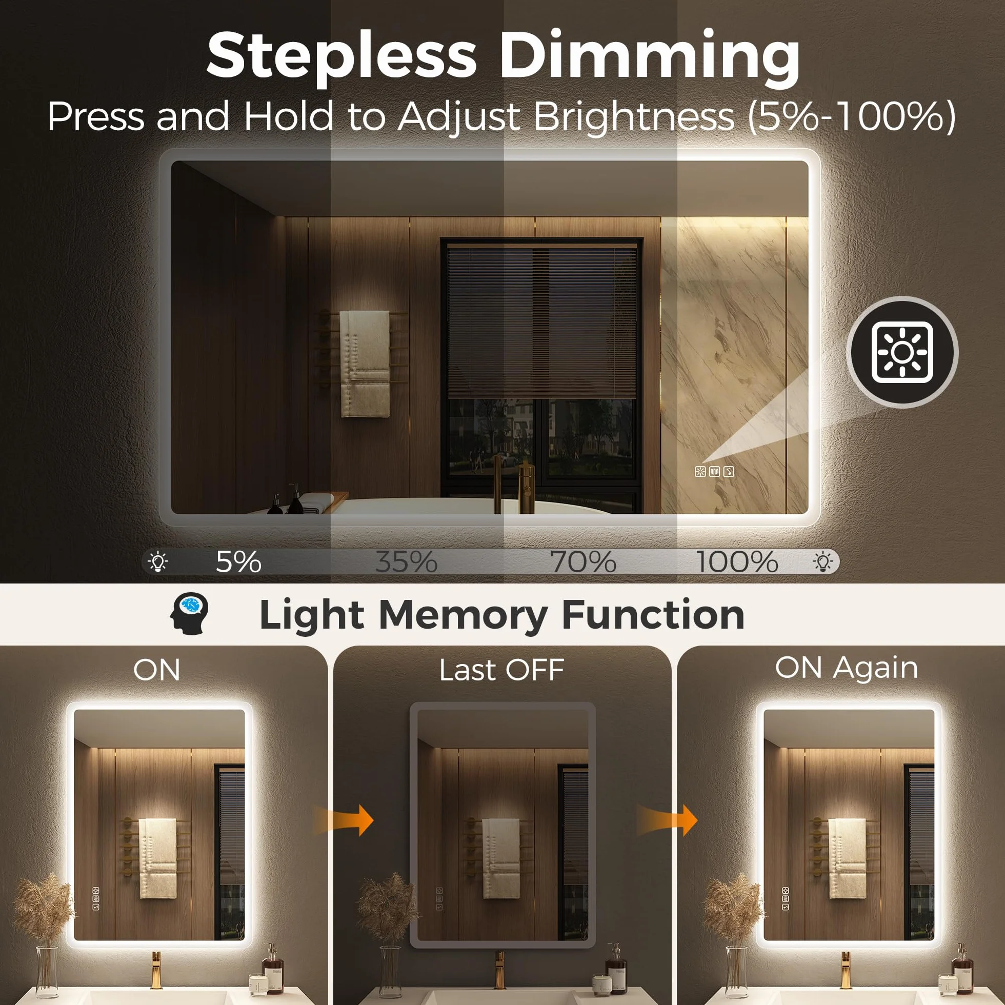 STARLEAD Grand Miroir LED Salle de Bain 120x70cm Bluetooth Dimmable 3 Couleurs IP44 Verre Trempé