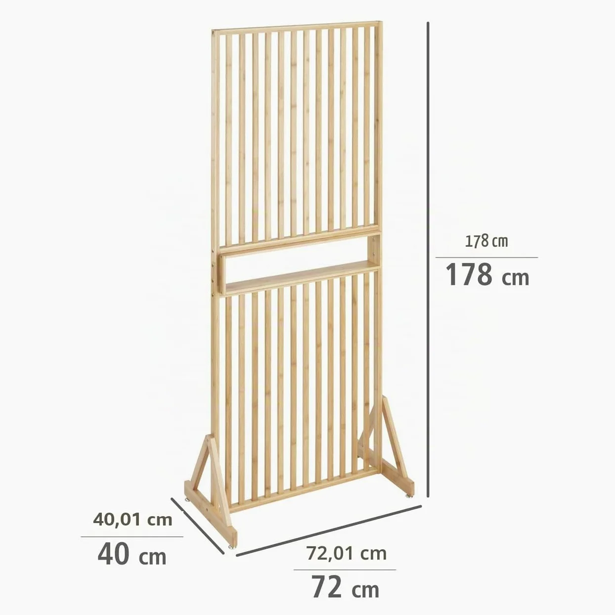 WENKO Séparateur de pièce Kailua, cloison de qualité 100% Bambou avec étagère intégrée, idéal pour Partager des pièces ou comme élément de déco, (l x h x p) : 72 x 178 x 40 cm, Brun