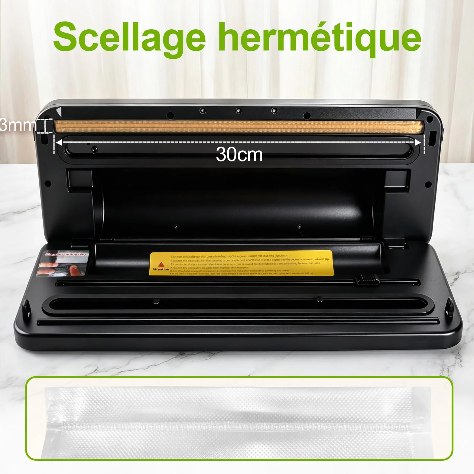 Machine Sous Vide Alimentaire Automatique, Appareil Professionnel avec Cutter Intégré, 20 Sacs, 1 Sac Enroulable et Tube