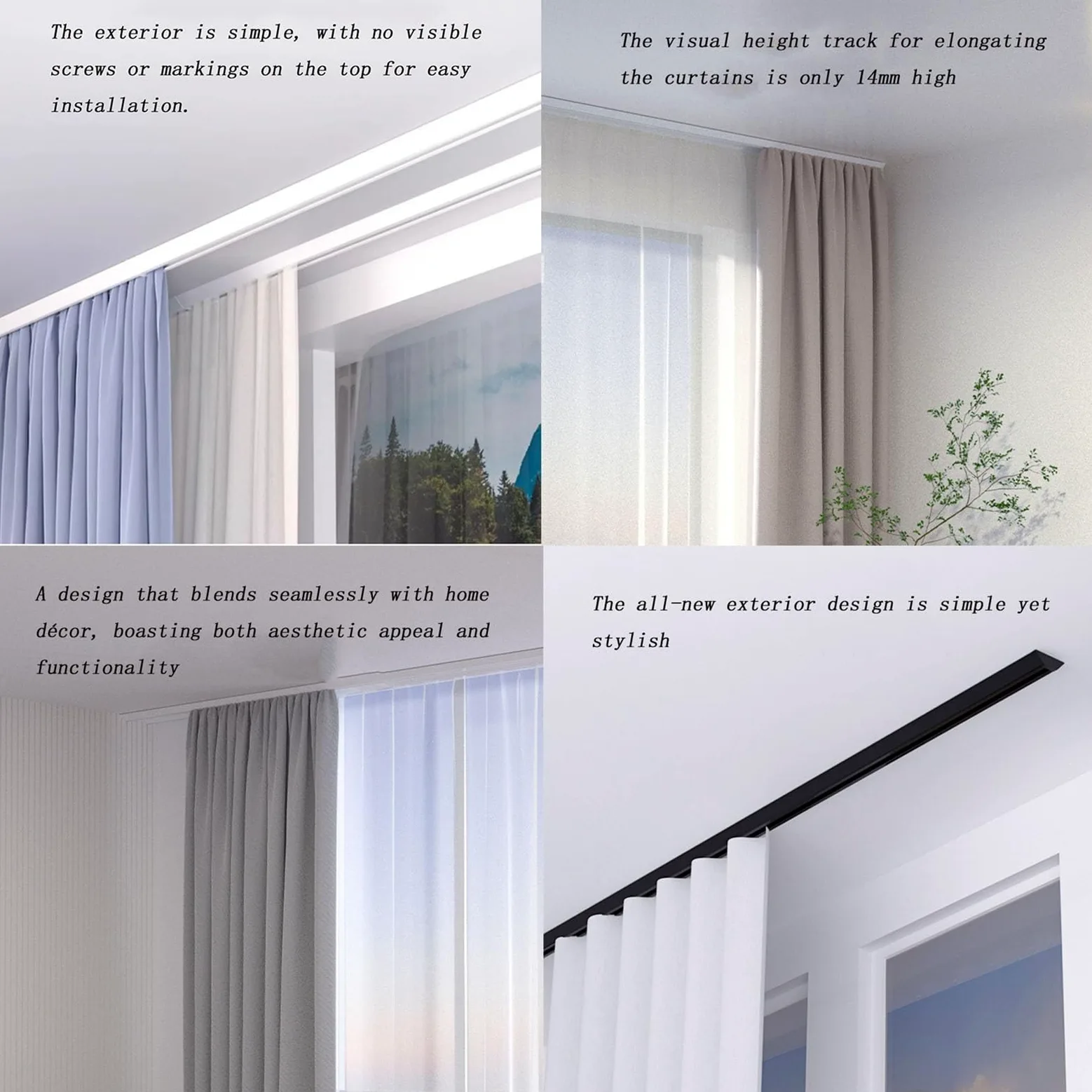 Tringles à rideaux silencieuses, rails invisibles ultra-fins montés sur le dessus, fonctionnement fluide et silencieux, adaptés aux baies vitrées et aux balcons(White,220cm)