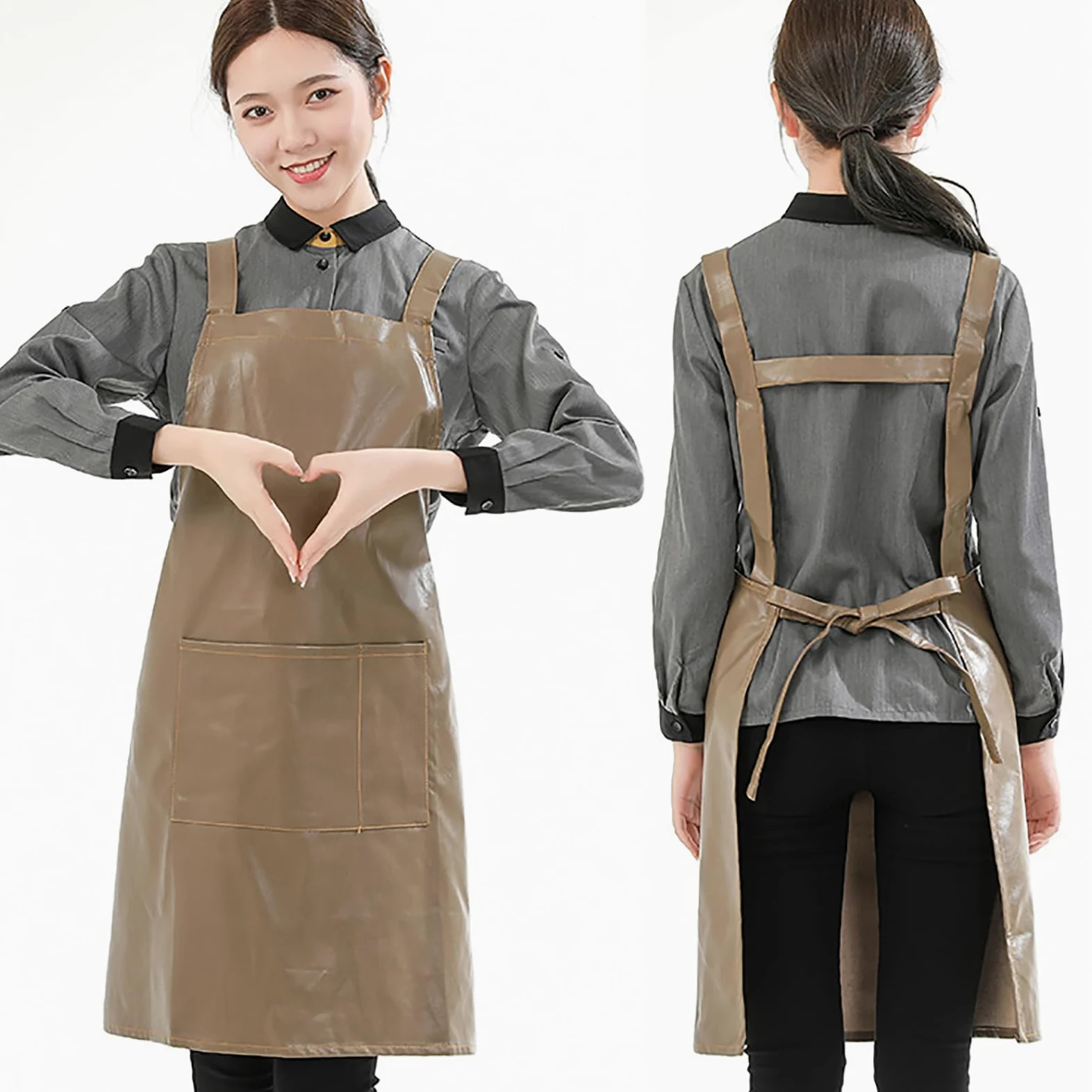 Tablier de cuisine en cuir imperméable avec poches pour la pâtisserie, la cuisine, la pâtisserie, le travail, le jardinage