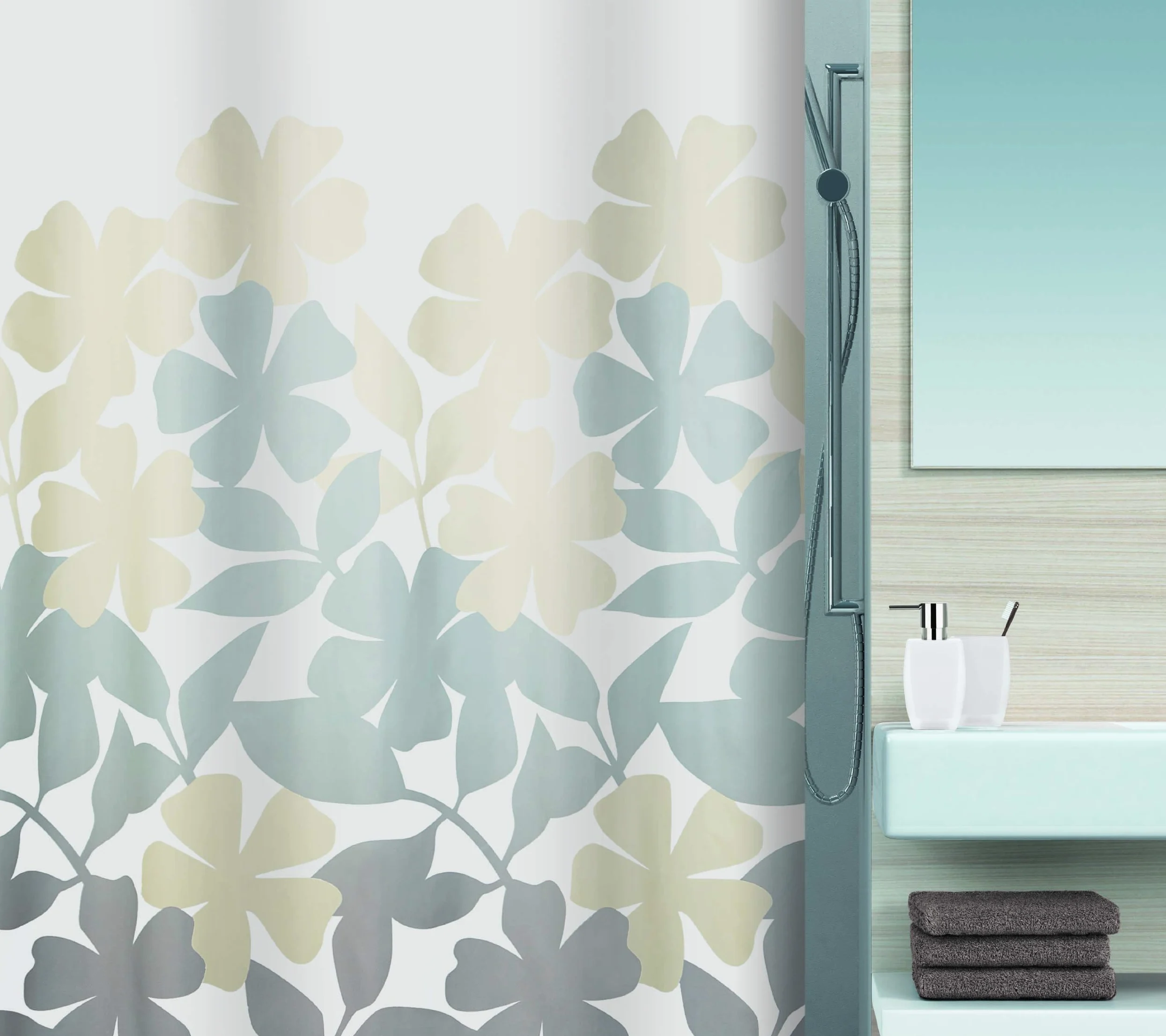 Spirella Fleury 10.17085 Rideau de Douche en Textile Taupe/Beige 180 x 200 cm