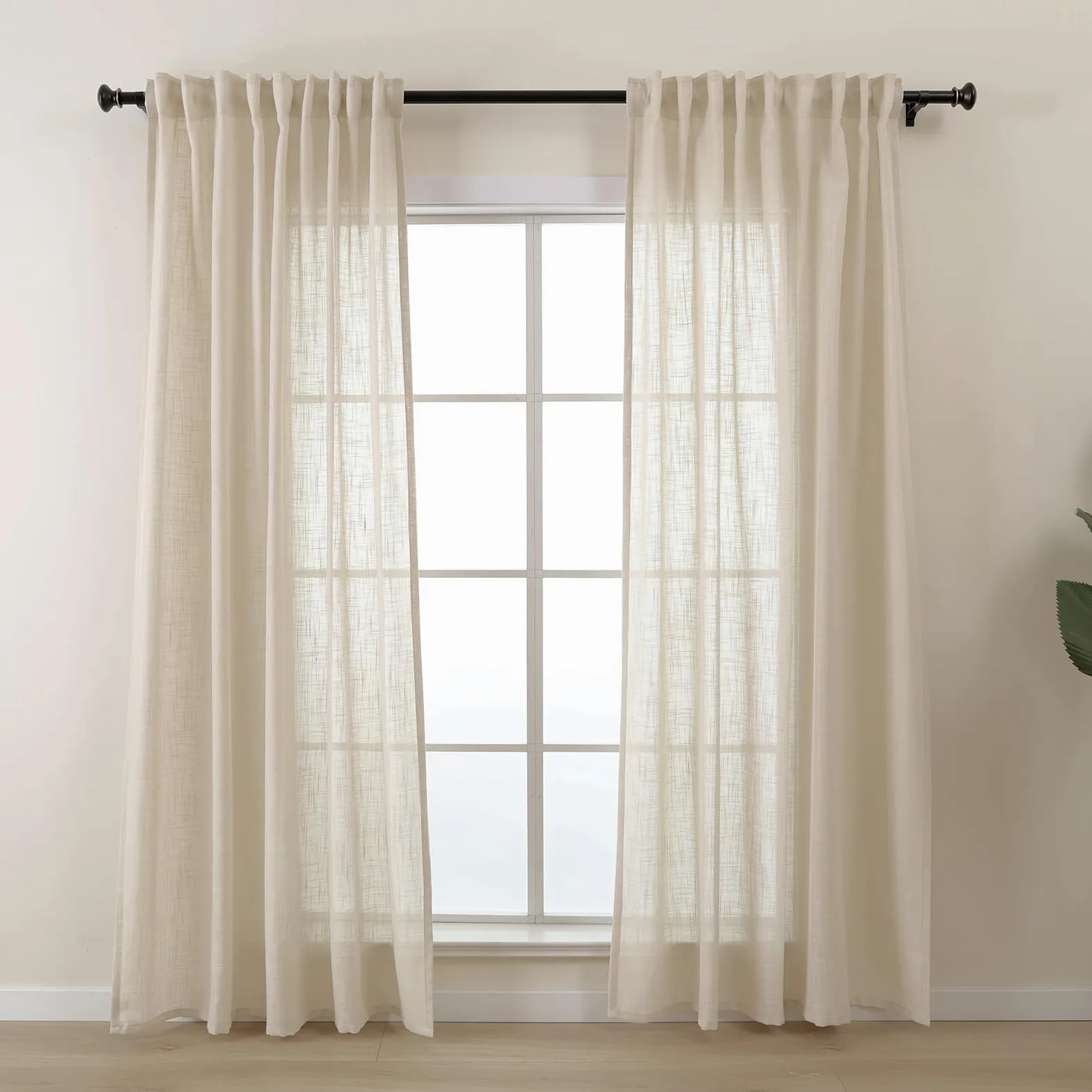 L.Z.E Rideau Beige Galon Fronceur Rideaux pour Salon avec Œillets Semi Transparent Chambre à Coucher Salle à Manger 245 cm Fenêtres 140 x 245 cm Lot de 2 100% Polyester Aspect de Lin