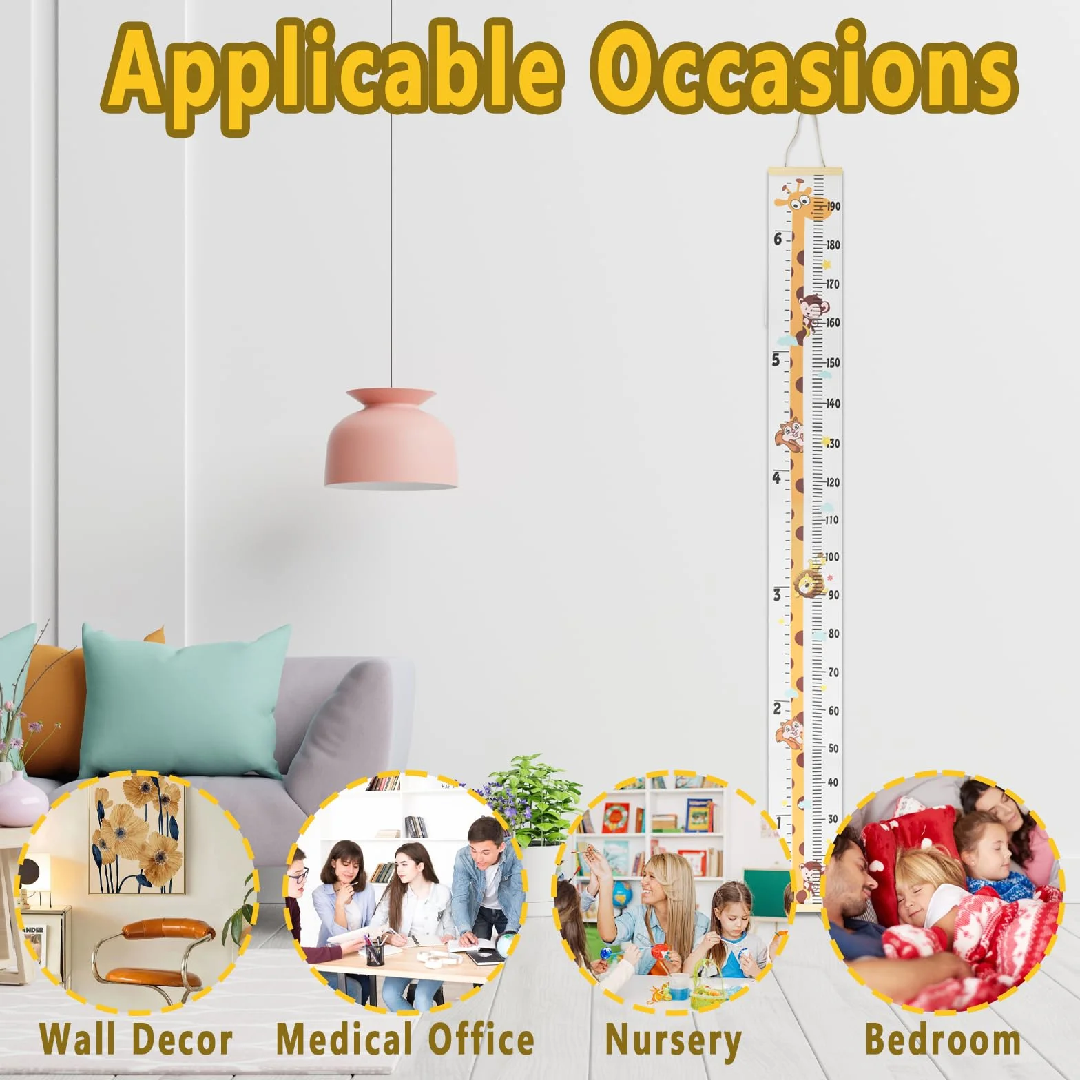 Toise Enfants Croissance Règle Hauteur Bébé Amovible Toile Bois Girafe Décoration Chambre