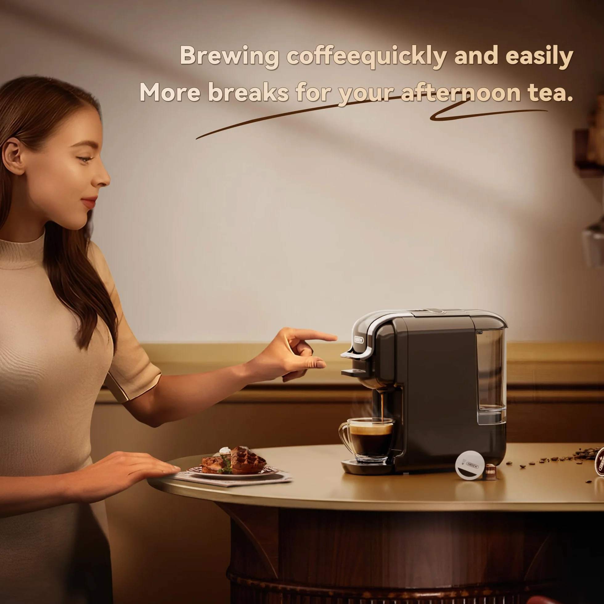 HIBREW H2B Machine à café pour expresso, boissons chaudes et froides, infusion froide, or chaud, 5 en 1, multi-capsules, poudre, moulue