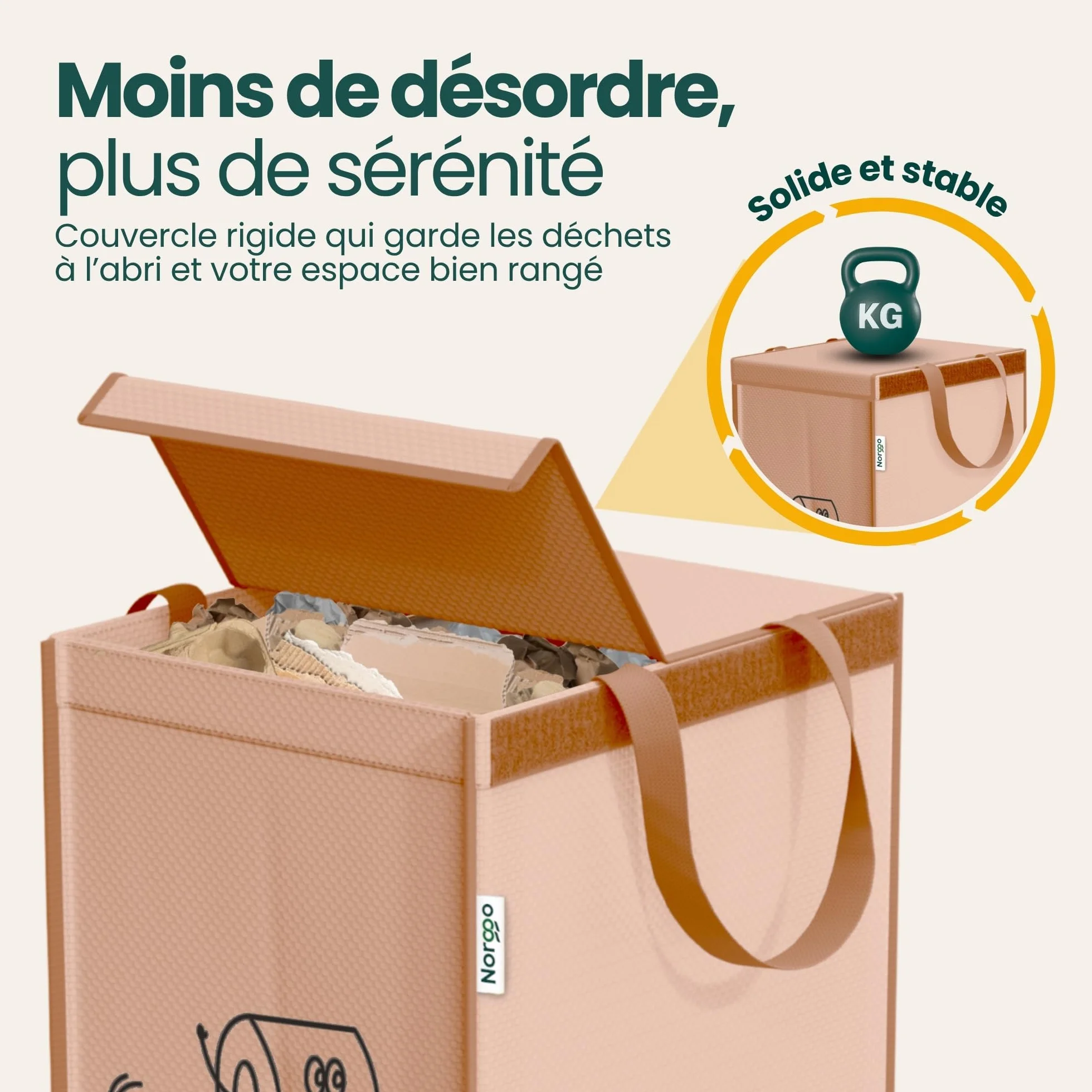 Poubelle tri selectif 3 bacs 40L avec poignée pour plastique, papier et verre