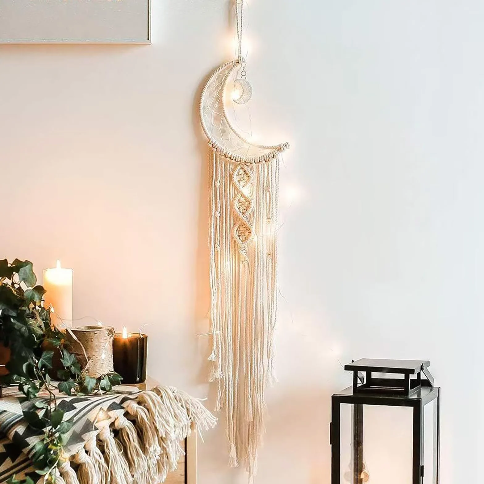 Bohème Chic Attrape-rêves Soleil Lune Étoile Macramé Décoration Murale Tissé pour Chambre de Fille