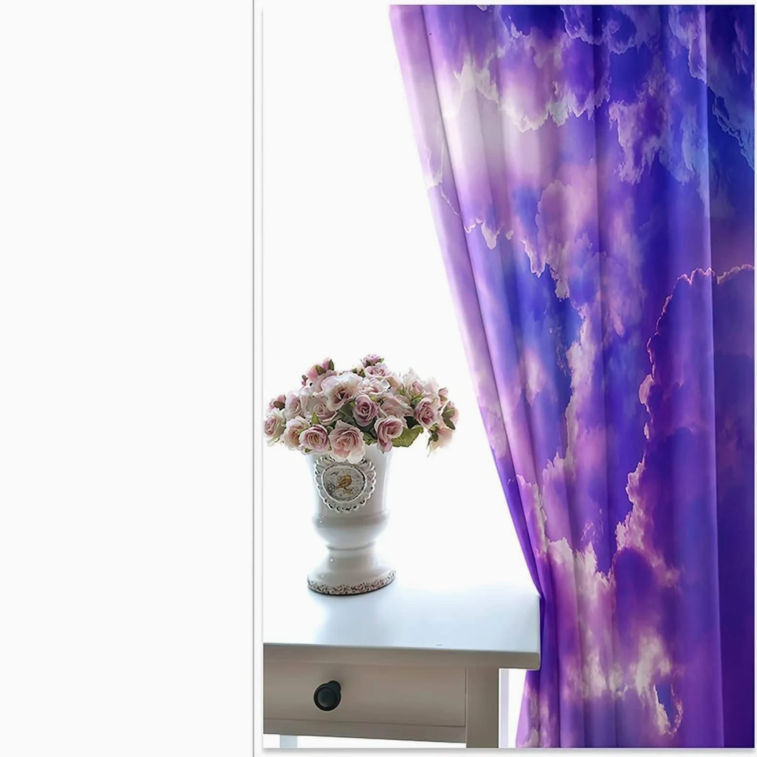 KnSam Rideau Isolation Thermique pour Chambre Salon, 107x214CM x 2PCS, Rideau Imprimé Nuages Ciel Violet