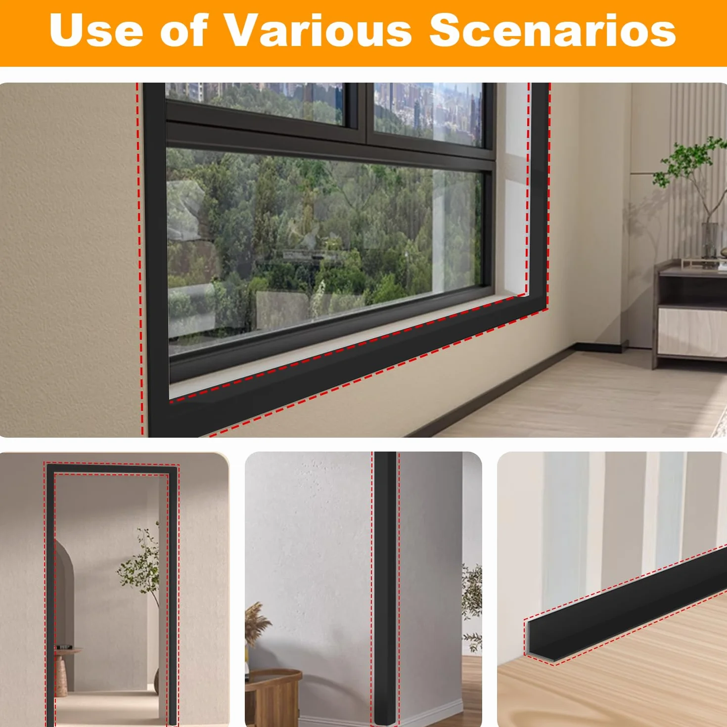 Protection Angle Mur Souple Autoadhésive 2cm x 3.3m, Bande de Finition PVC Etanche pour Cuisine Salle de Bain Noir