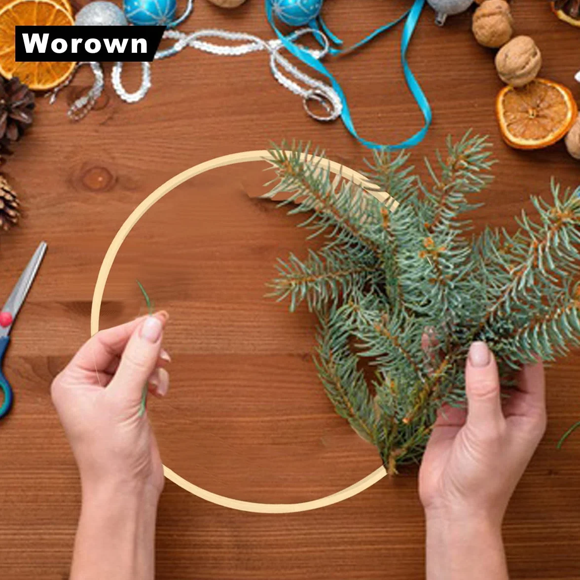 Anneaux en Bambou Naturel 30 cm Décoration Mariage Cercle Bois Couronne Murale Fête Bohème