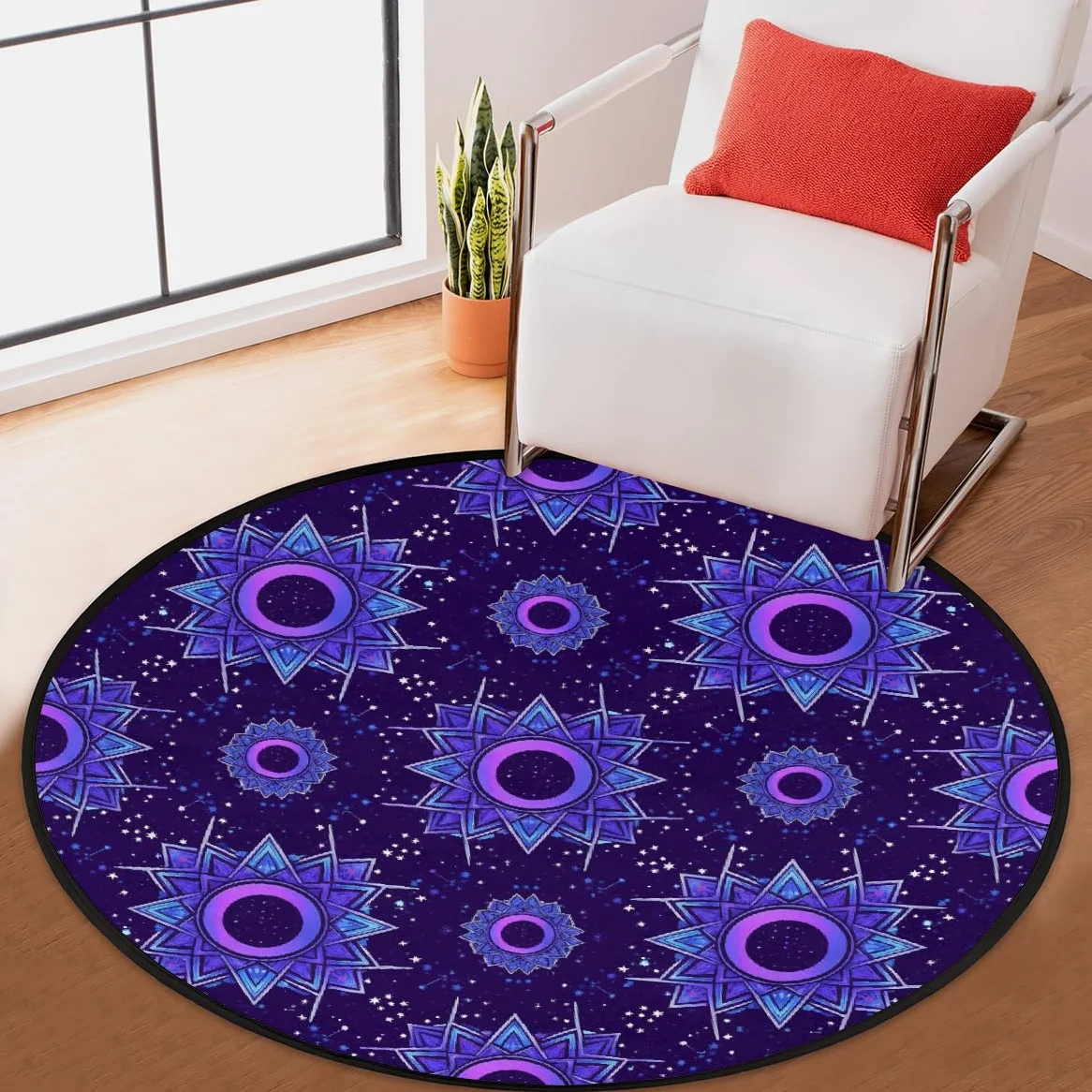 Tapis rond Mandala - Lavable et antidérapant - Pour salon, chambre à coucher, canapé, sous table à manger, décoration esthétique - 160 cm