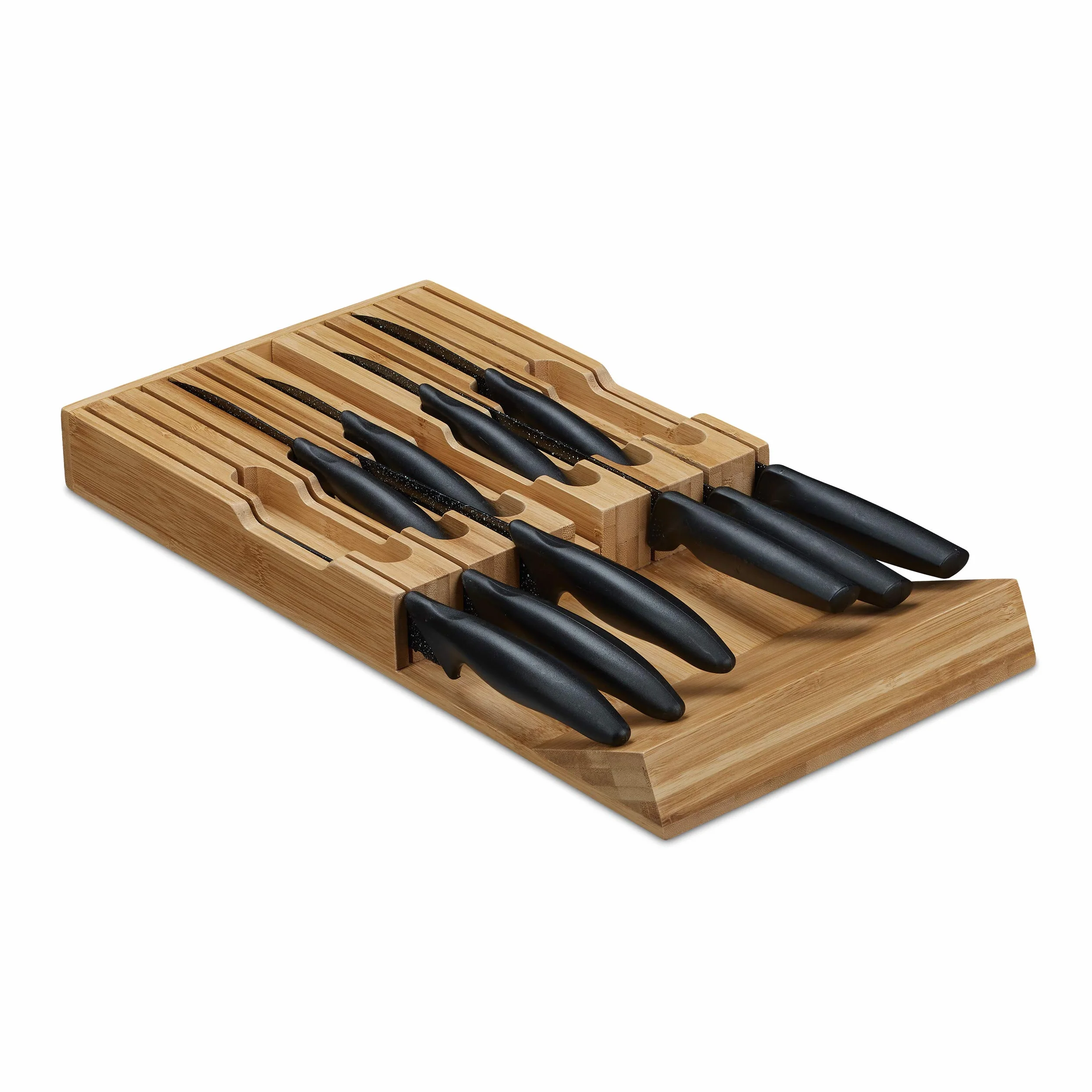 Relaxdays Bloc à couteaux en bambou horizontal, 12 couteaux et aiguisoir, 43,5 x 23 x 4,5 cm