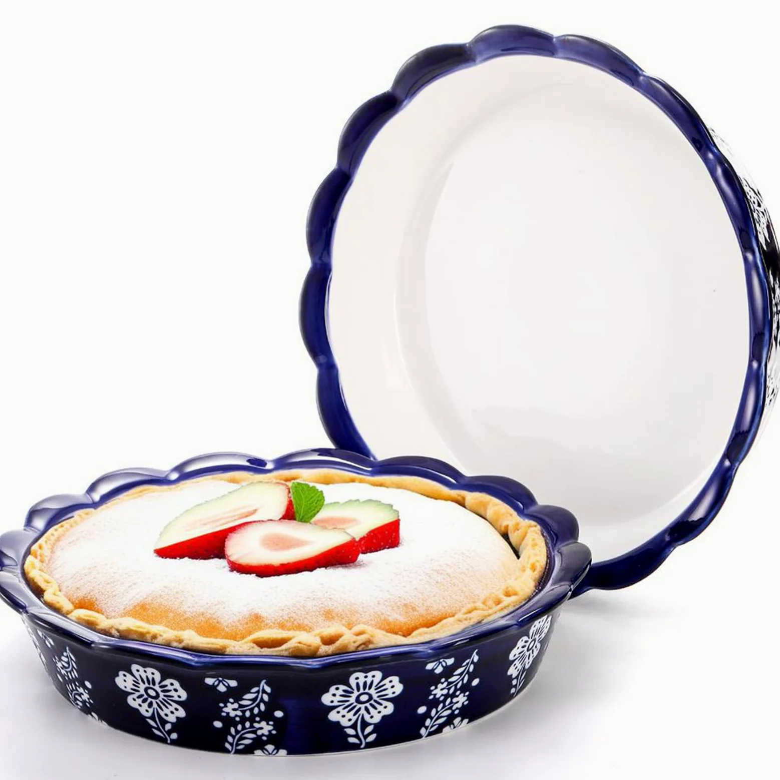 Tosnail Lot de 2 moules à tarte en céramique de 24,1 cm, plats à tarte profonds, assiettes à tarte fantaisie, grand plat à quiche rond anti-adhésif pour tartes aux fruits, tartes aux pommes, gâteaux,